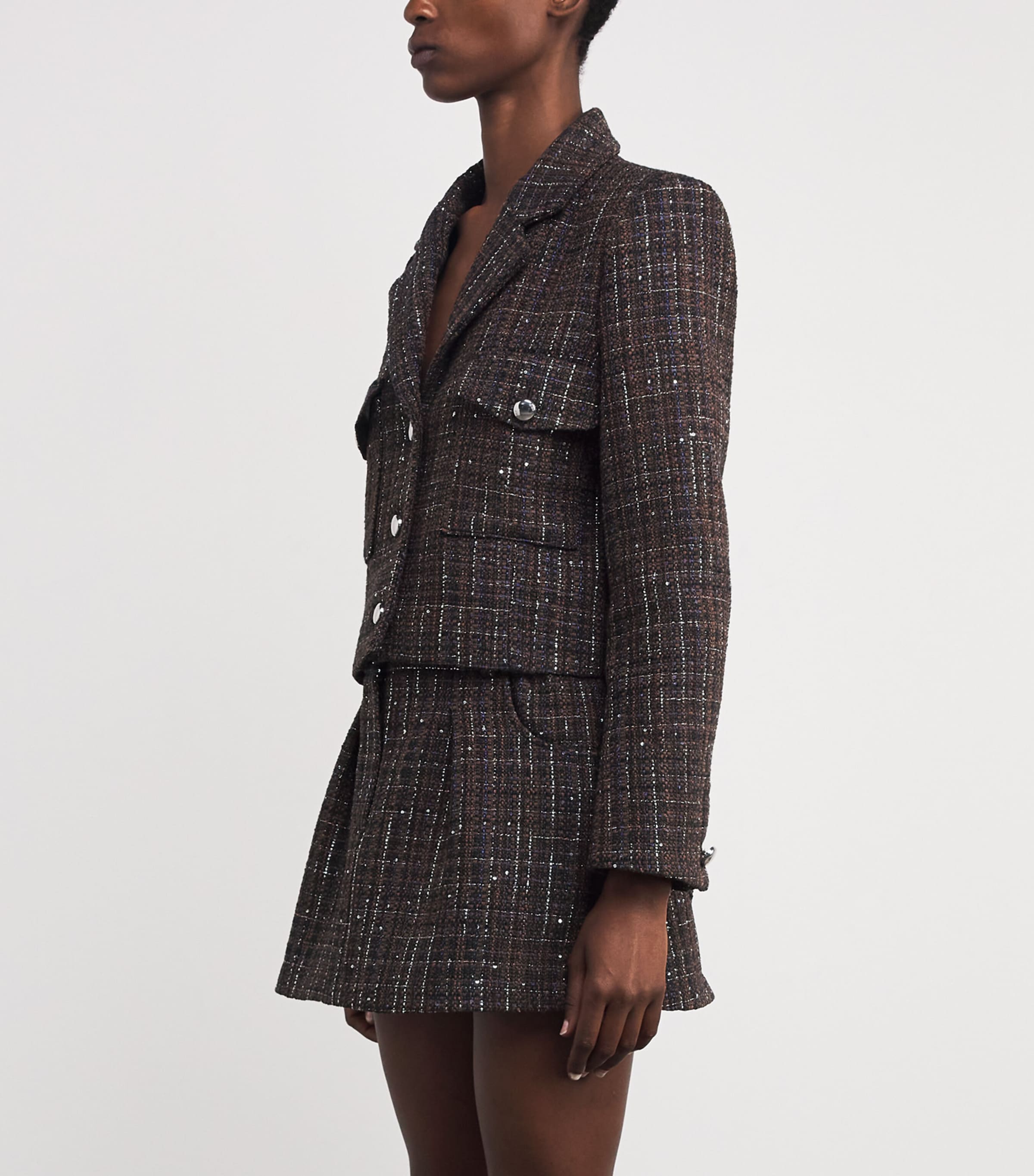 Tweed Cropped Jacket BROWN Image 3