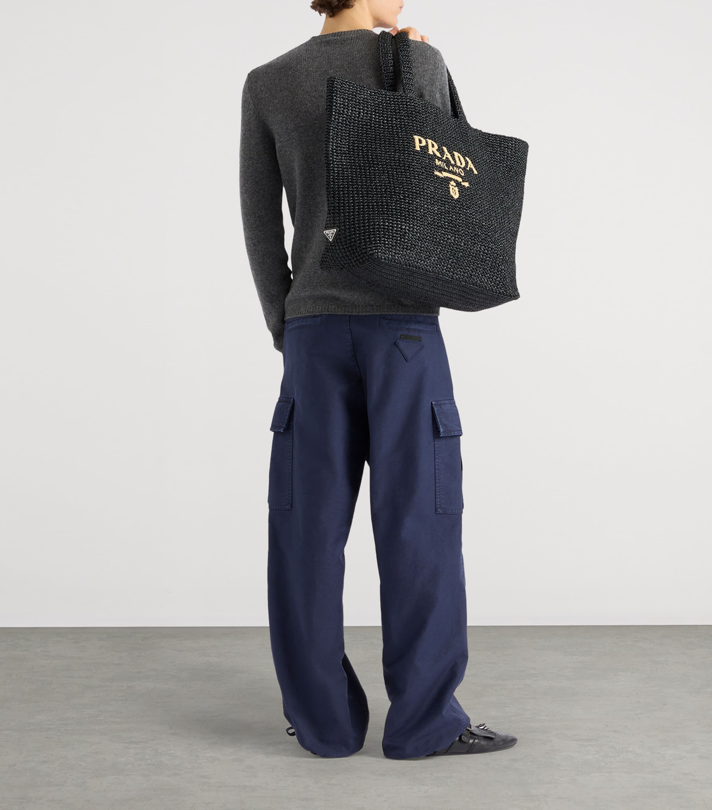 Prada Mens Cotton Cargo Wide-Leg Trousers Image 5