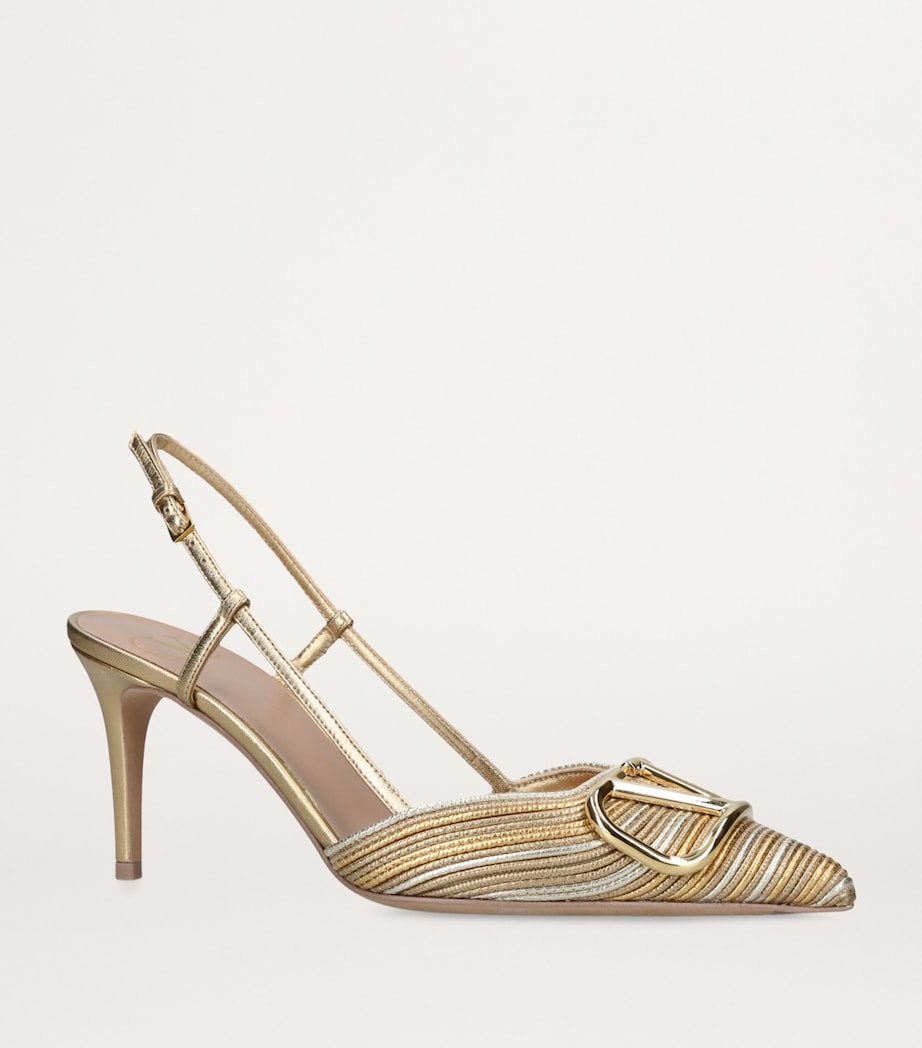 Leather Logo Slingback Pumps 80 GOLD COMB Image 3