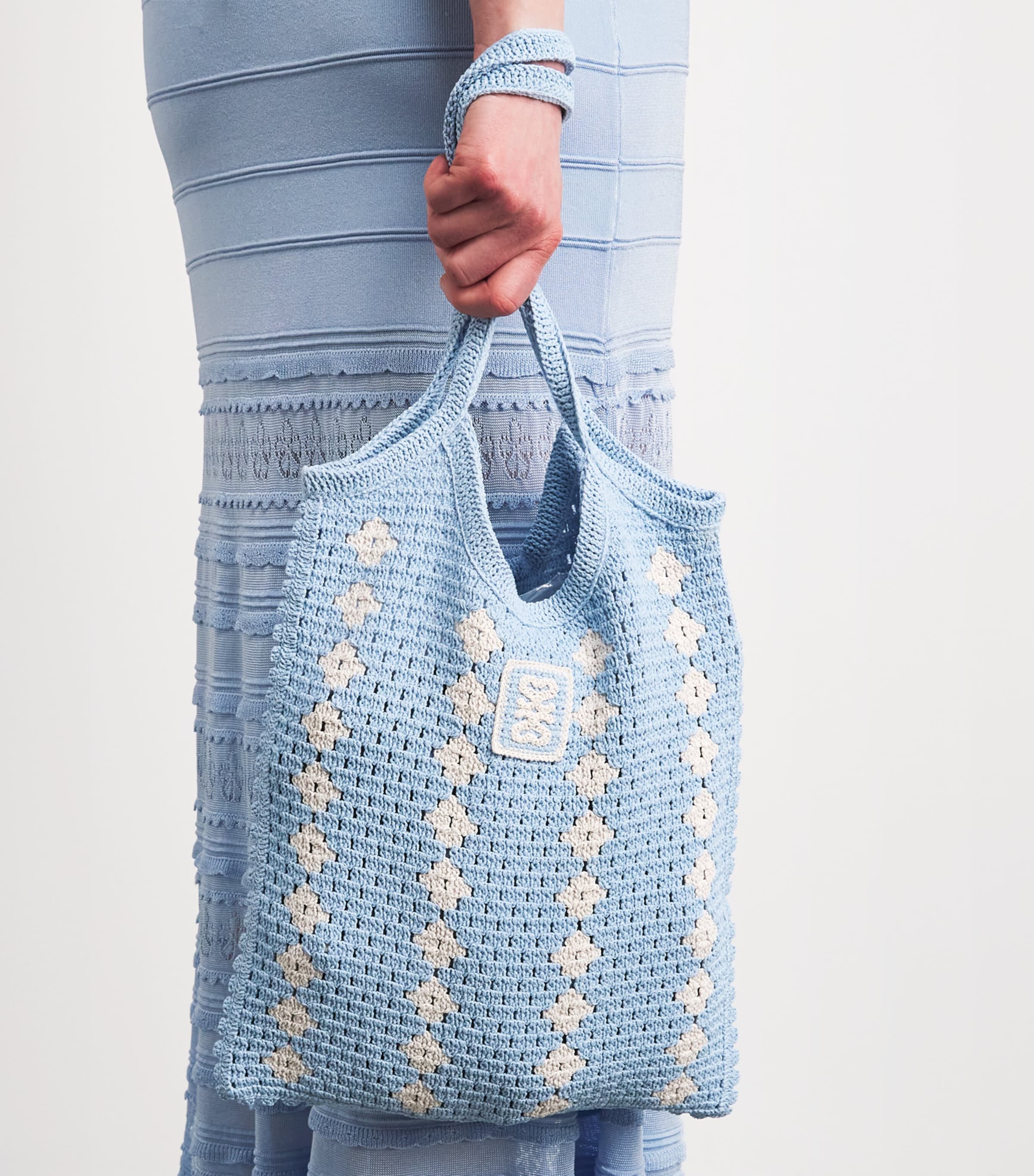 Sandro Paris Crochet Tote Bag Sky Blue Image 4