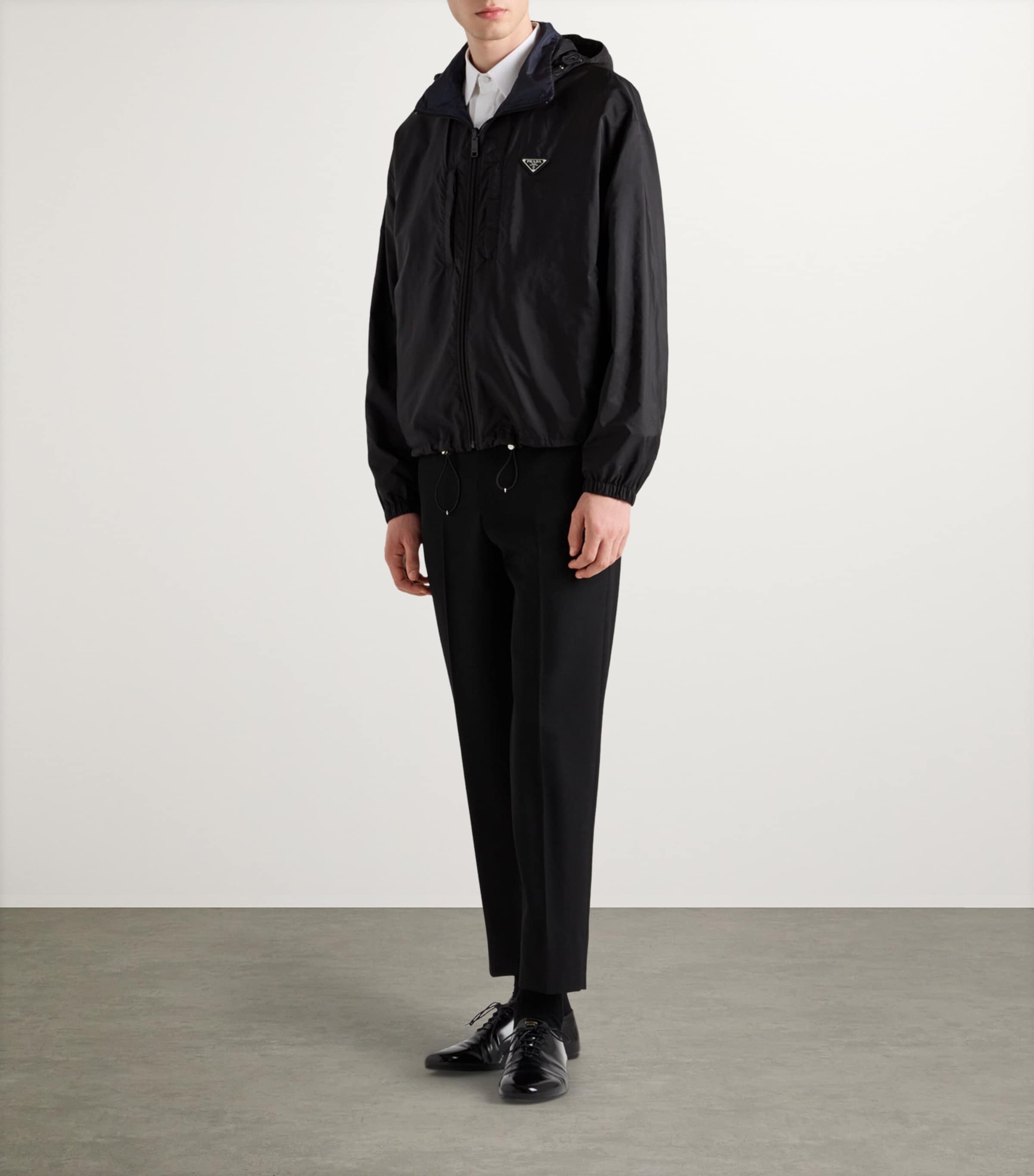 Prada Black Re-Nylon Oversized Hooded Jacket | Harrods UK