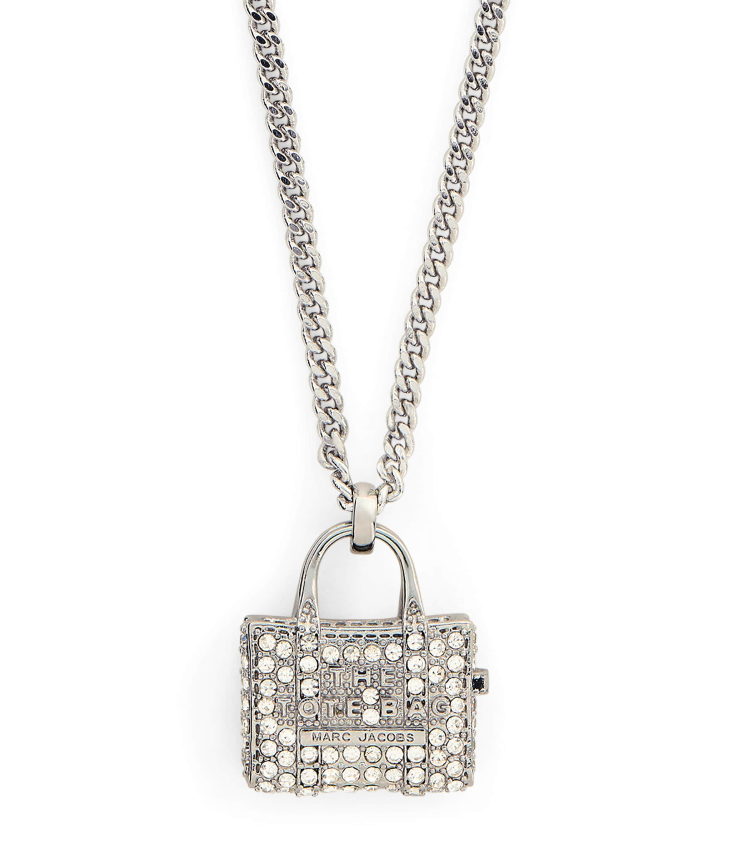 Marc Jacobs Silver-plated The Pavé Tote Bag Pendant Necklace In Metallic