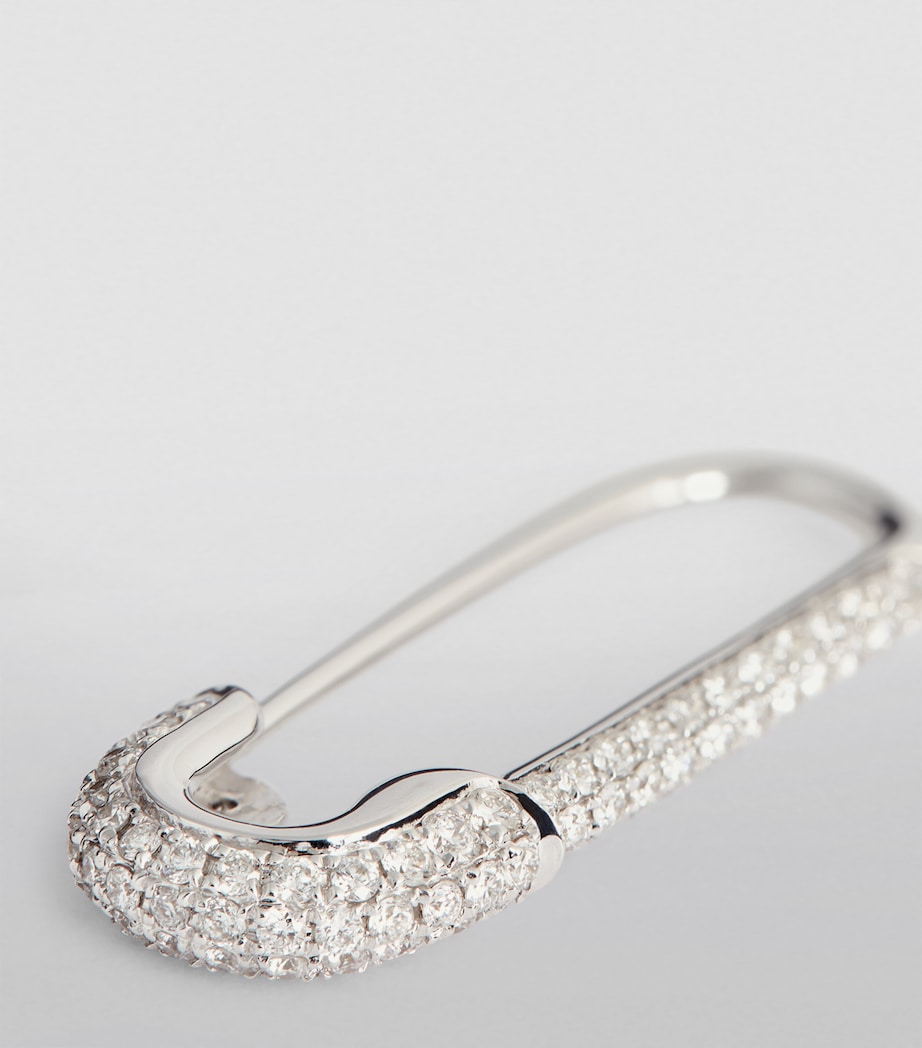 White Gold and Diamond Safety Pin Single Left Earring WHITE GOLD Image 6
