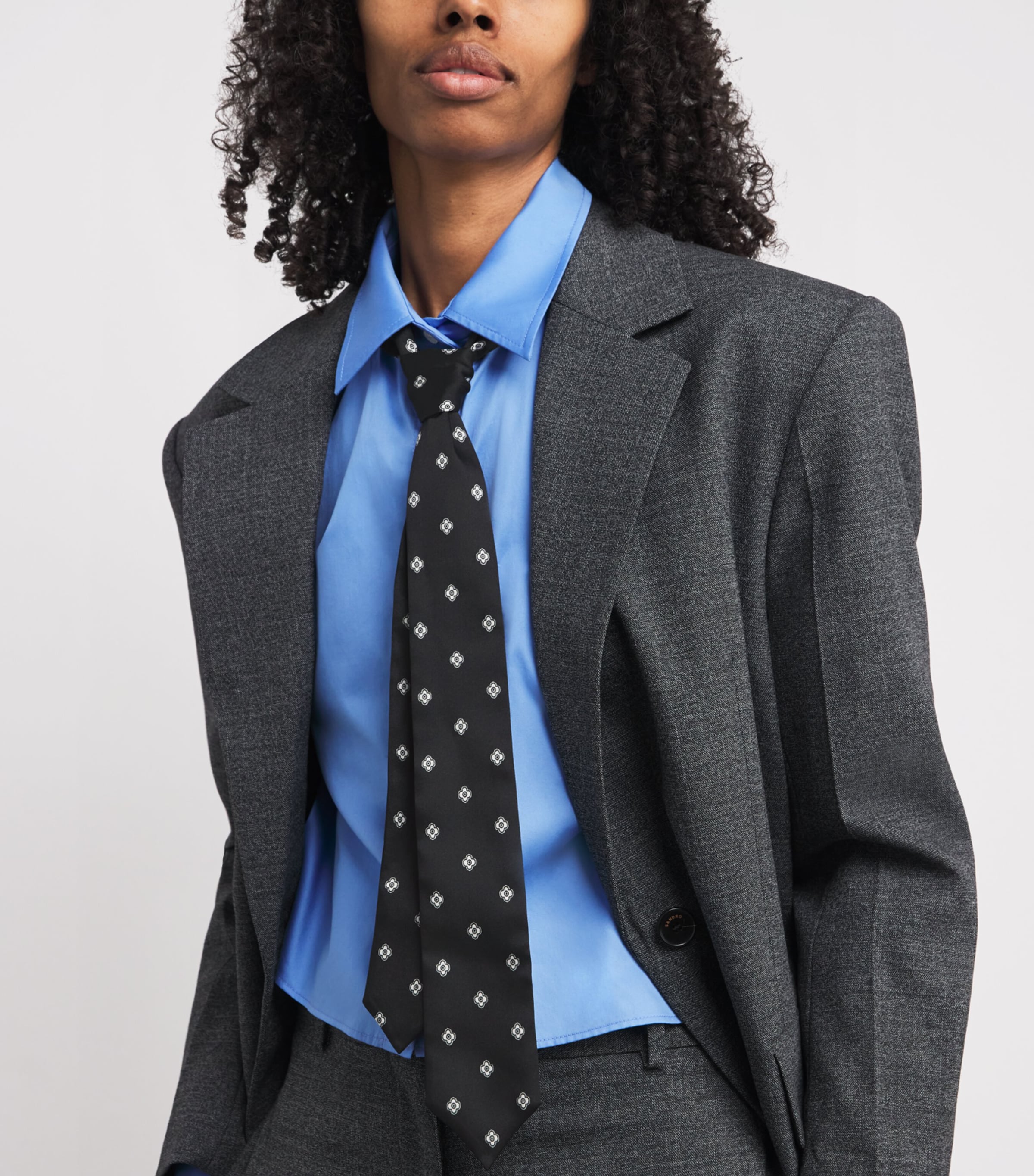 Cotton Cropped Shirt and Tie BLUE Image 6