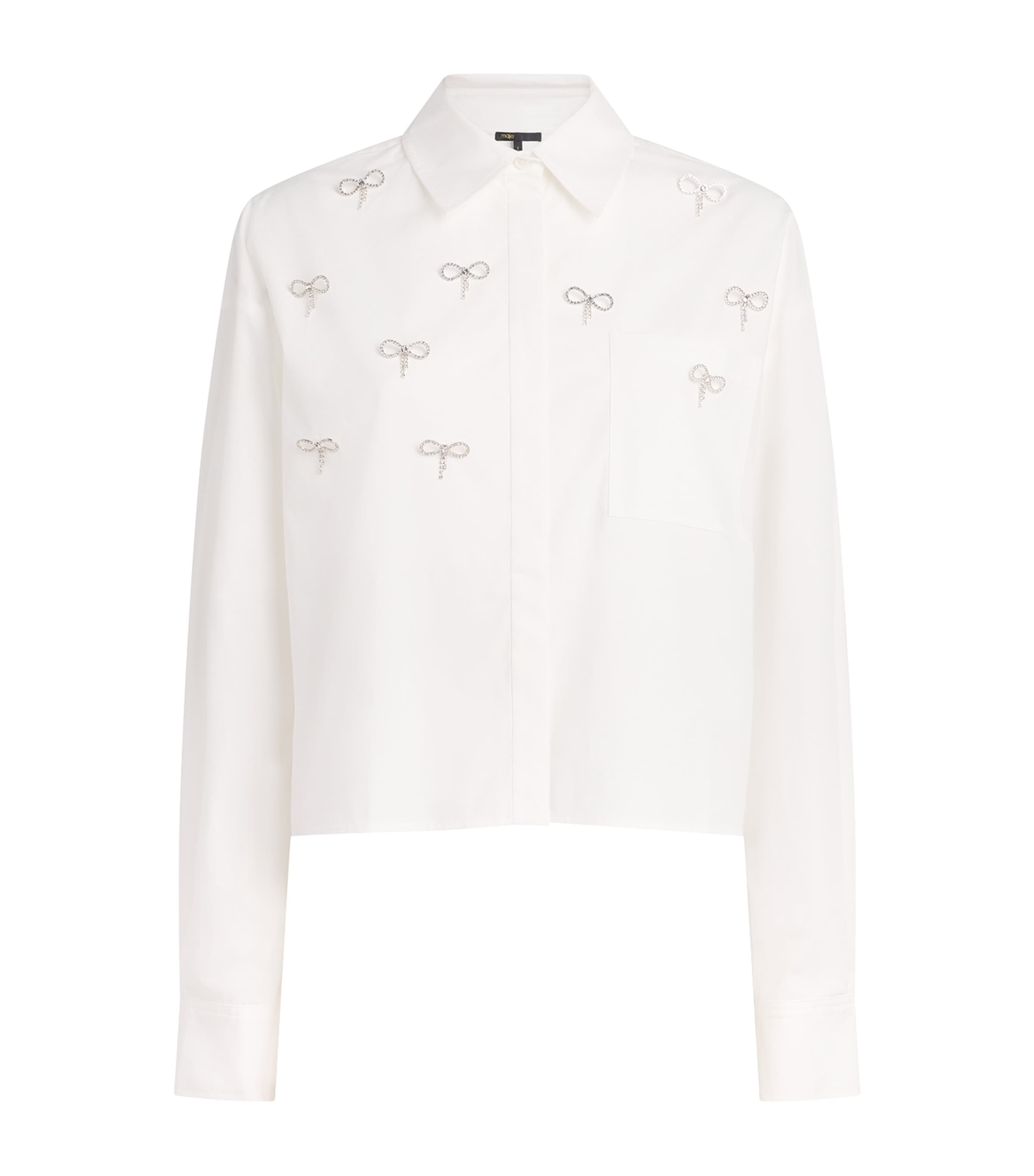 Maje Womens Cotton Bow-Embellished Shirt White Image 1