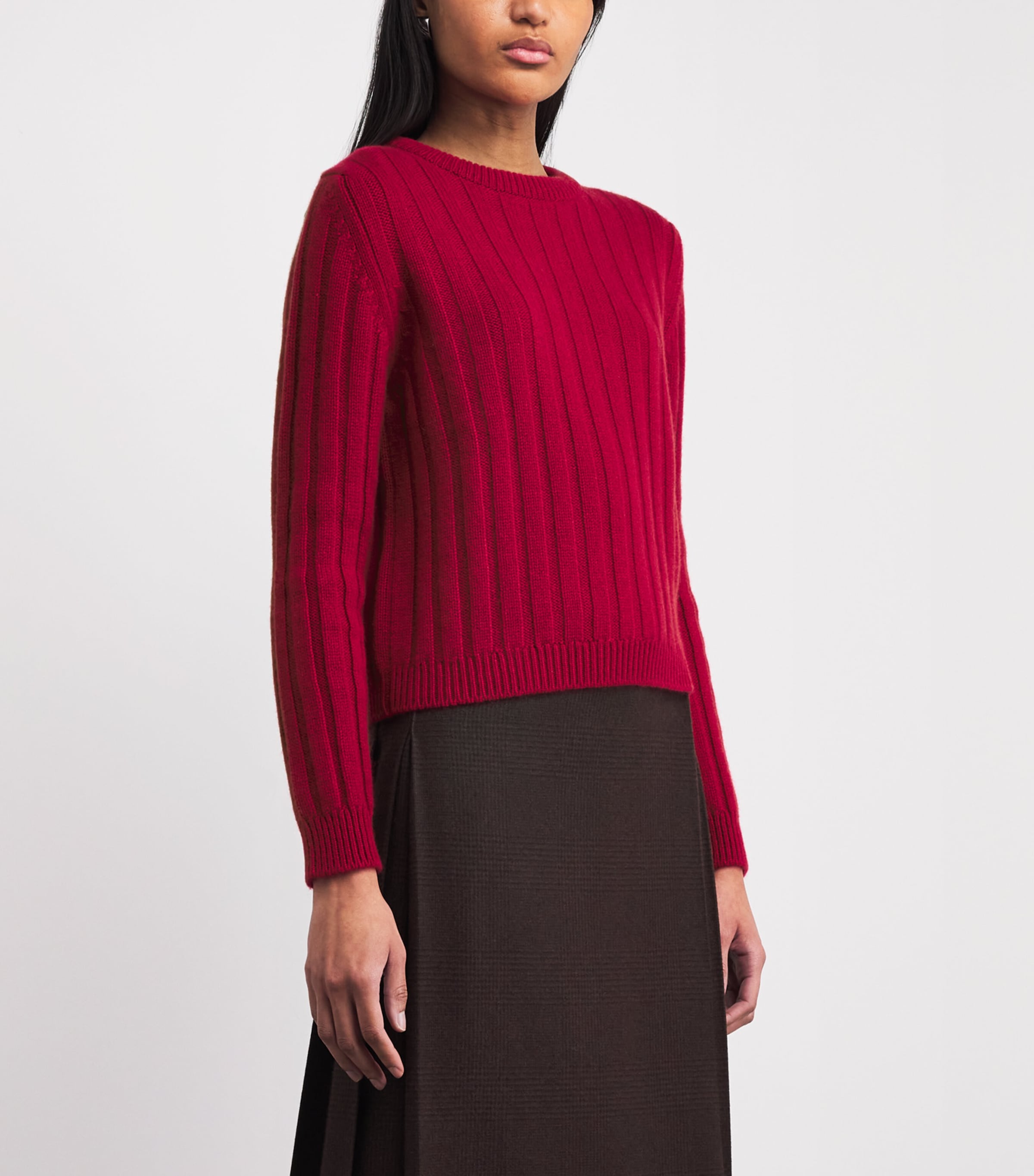 Johnstons Of Elgin Womens Cashmere Ribbed Lecht Sweater Claret Image 4