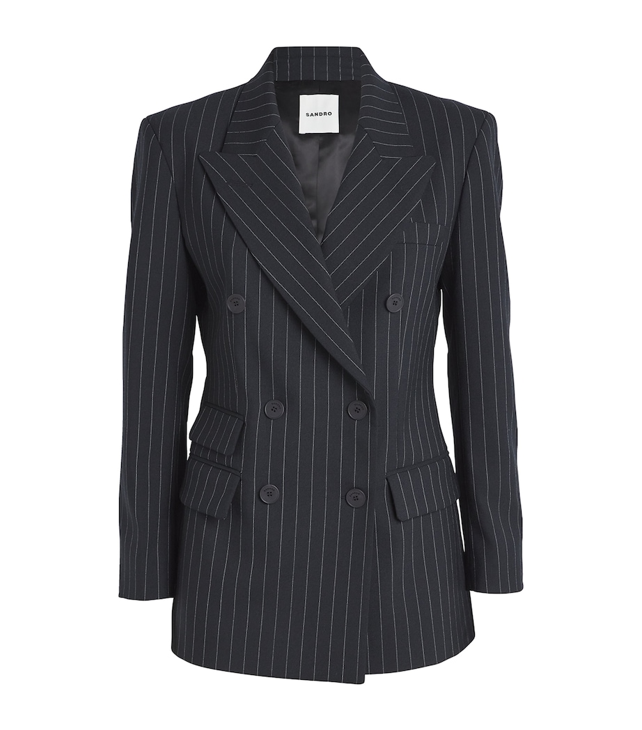 Striped Double-Breasted Blazer BLACK Image 1