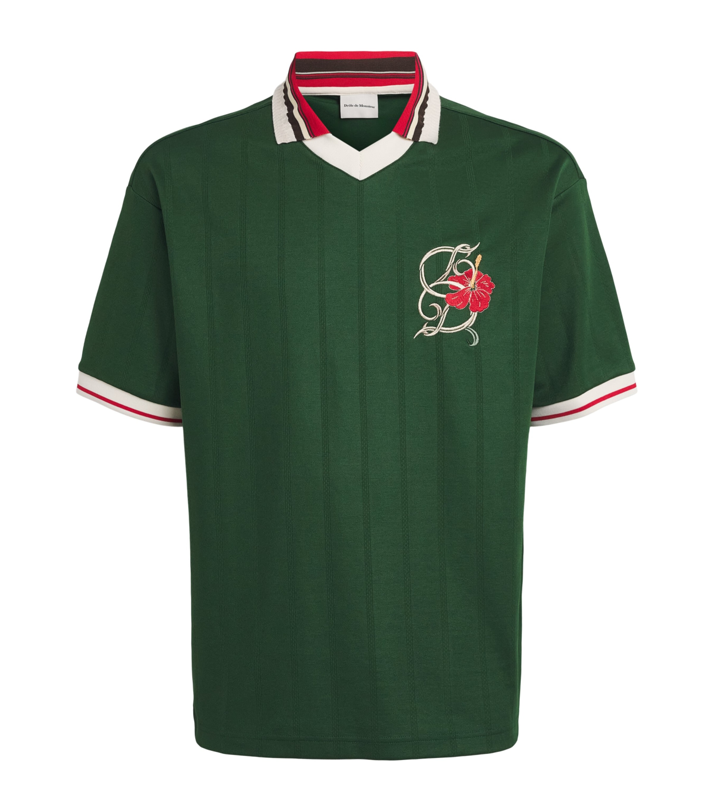 Drôle De Monsieur Mens Embroidered Hibiscus Polo Shirt Dgn / Dark Green Image 1