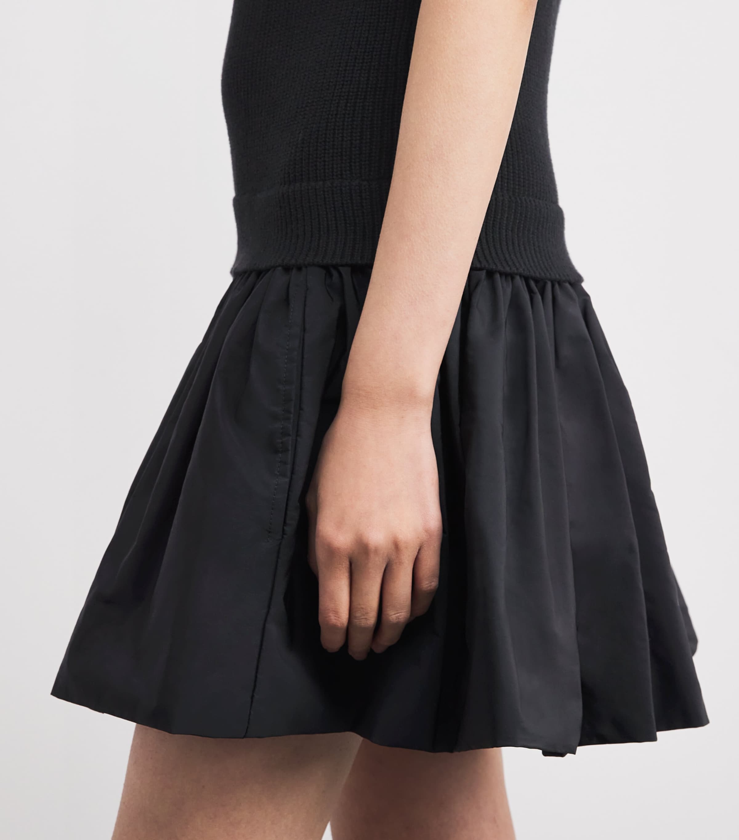 Cotton-Blend Rib Knit and Taffeta Mini Dress BLACK Image 4