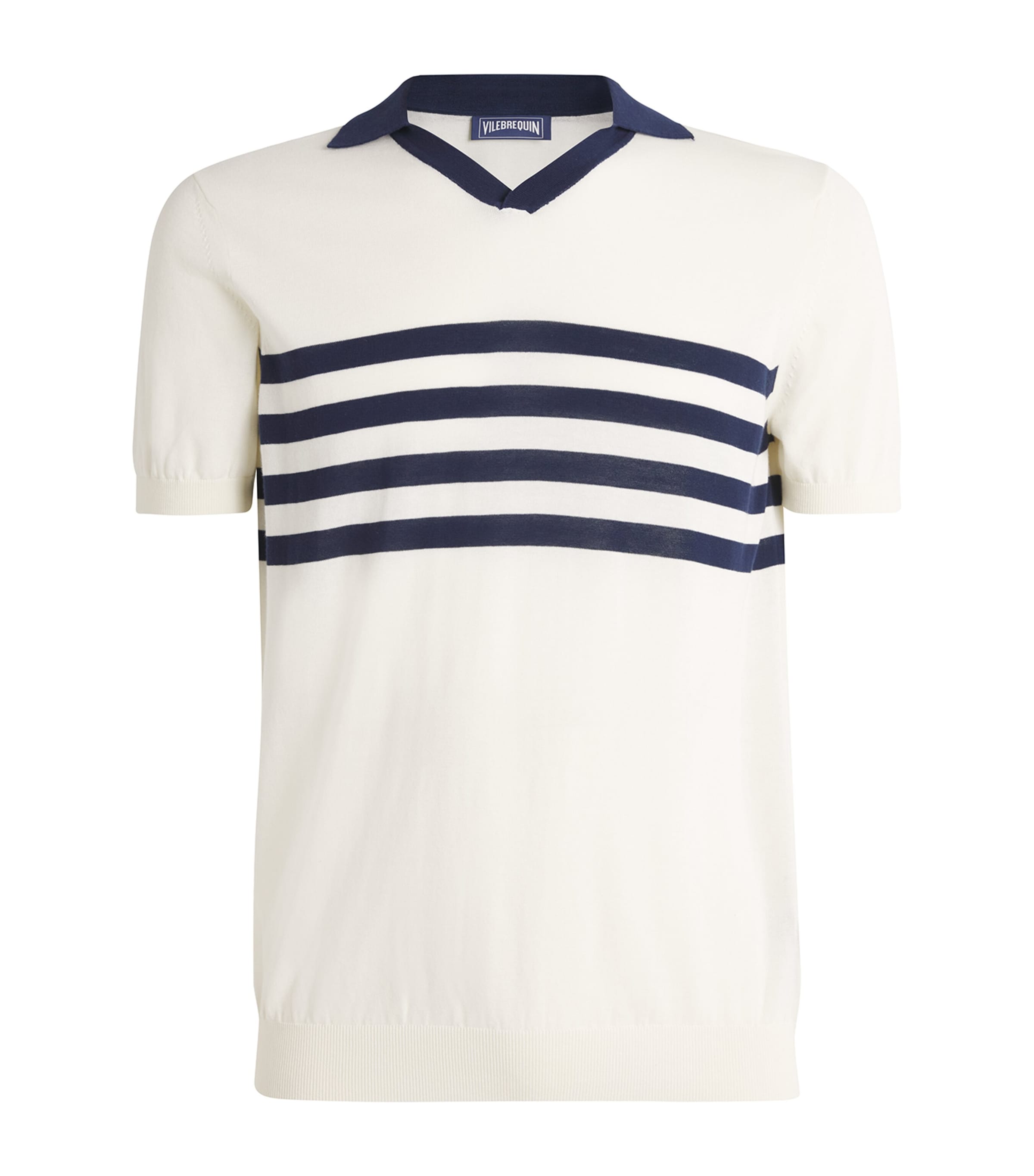 Cotton Stripe Polo Shirt 003-OFF-WHITE Image 1
