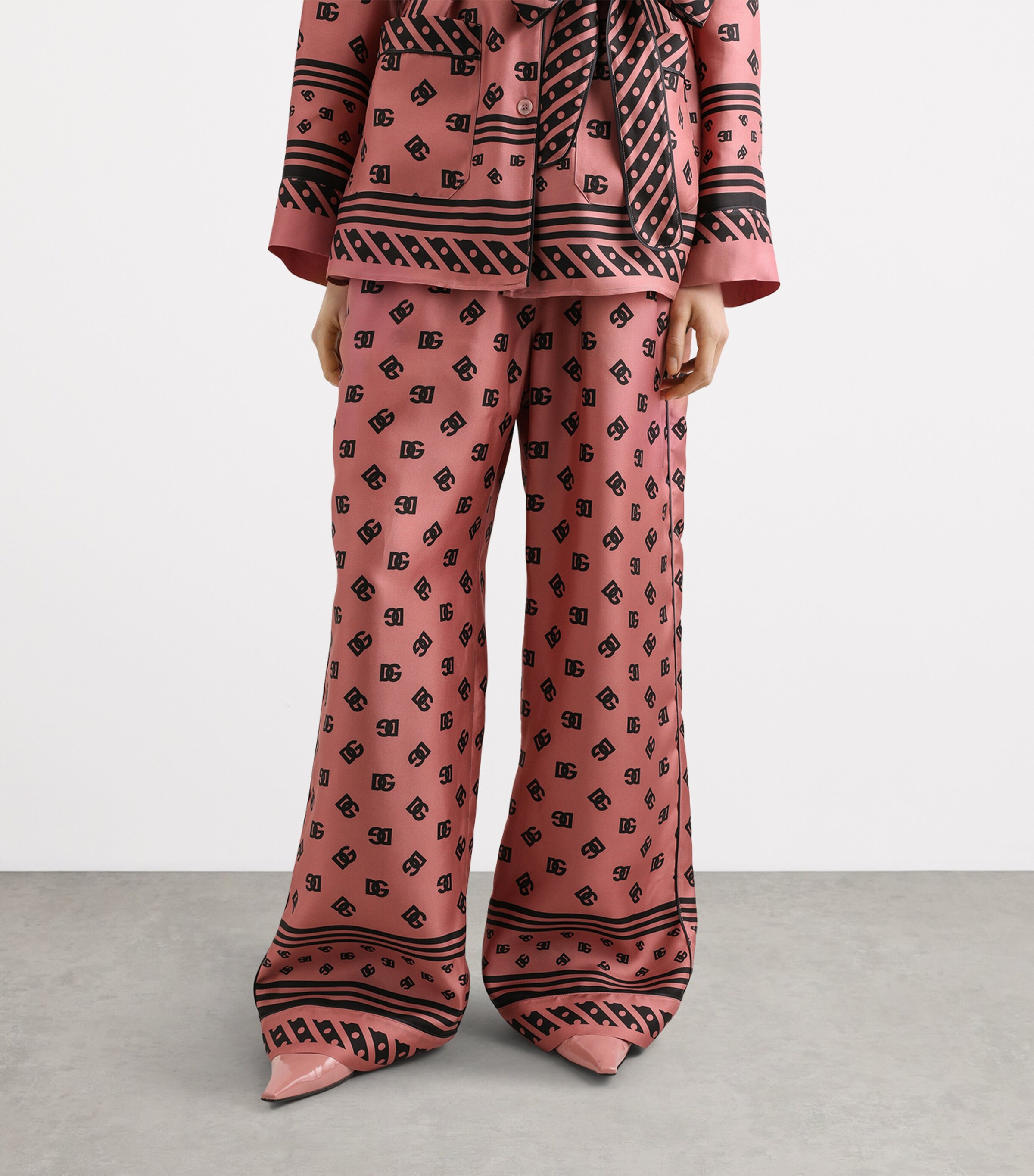 Dolce & Gabbana Multi Silk Logo Print Wide-Leg Trousers | Harrods US