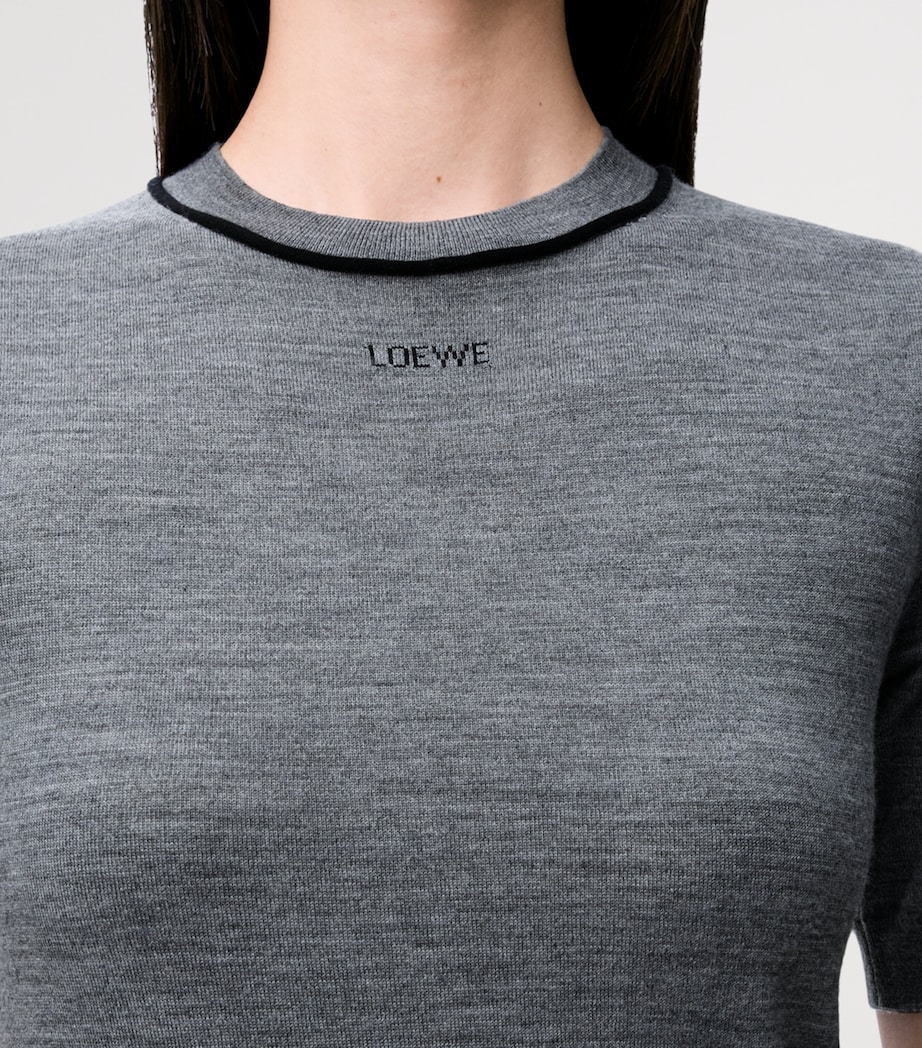 LOEWE Womens Wool Short-Sleeve Logo Sweater Grey/navy Blue Image 5