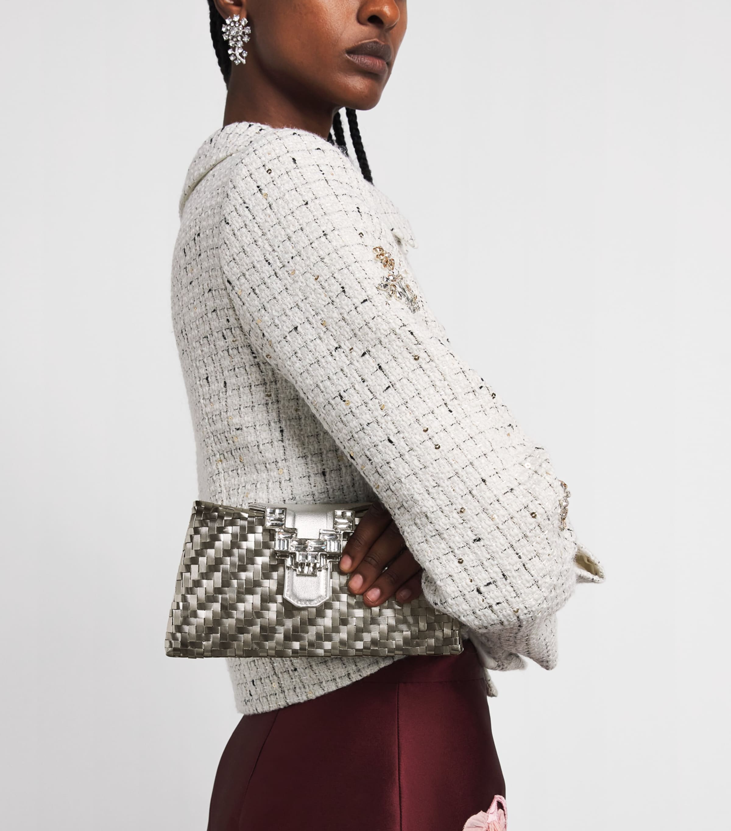 Rodo Woven Embellished Clutch Bag Silver Image 2