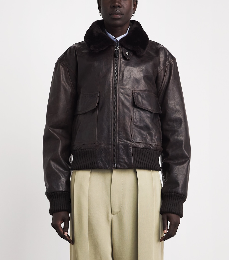 Victoria Beckham Womens Aviator Leather Jacket Dark Earth Image 4