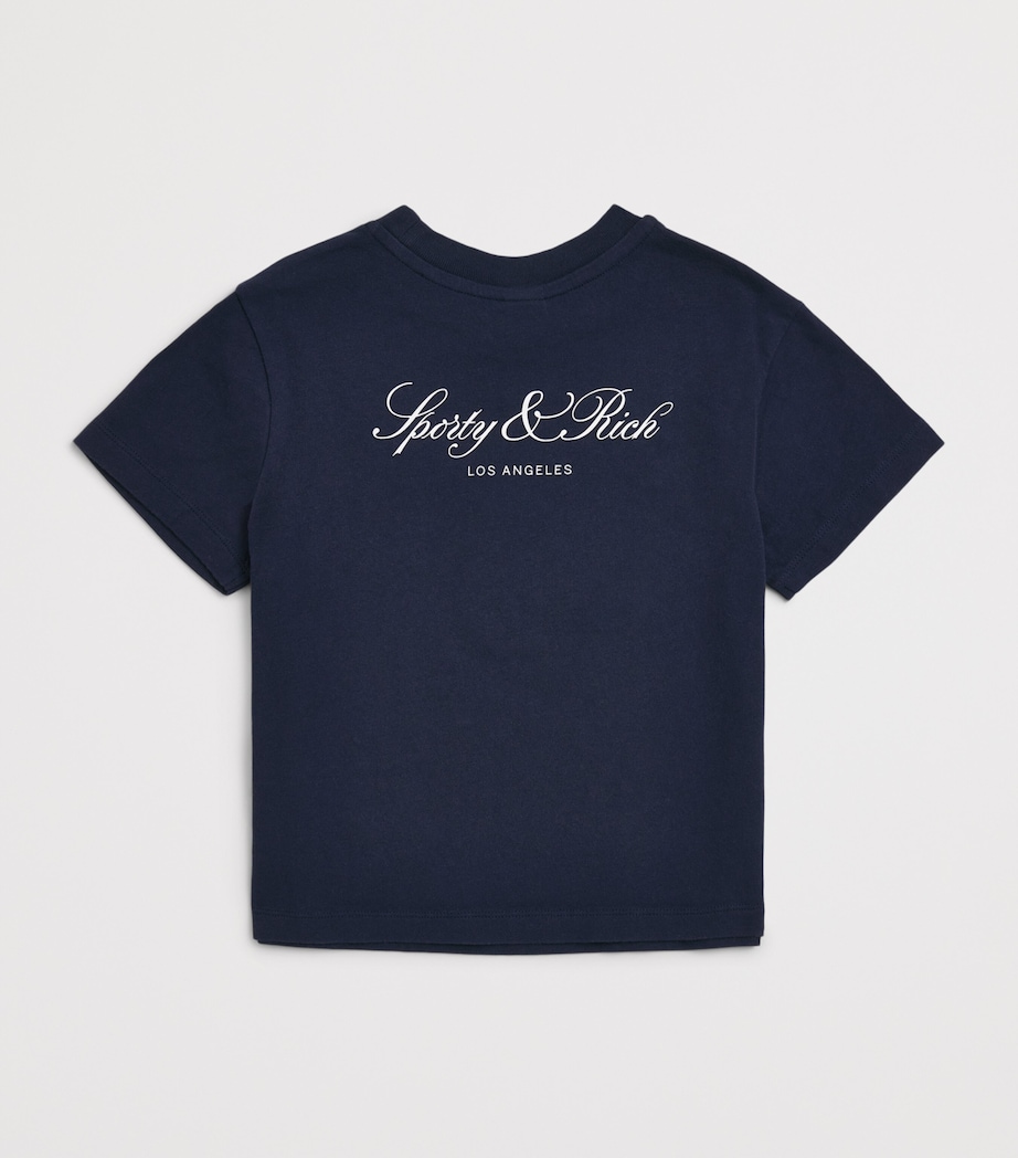 SPORTY & RICH KIDS Cotton Logo T-Shirt (2-14 Years) Dark Navy/white Image 2
