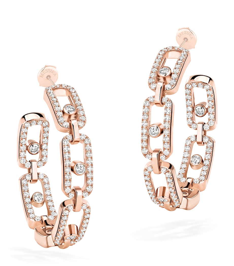 Small Rose Gold and Diamond Move Link Hoop Earrings PINK GOLD Image 1