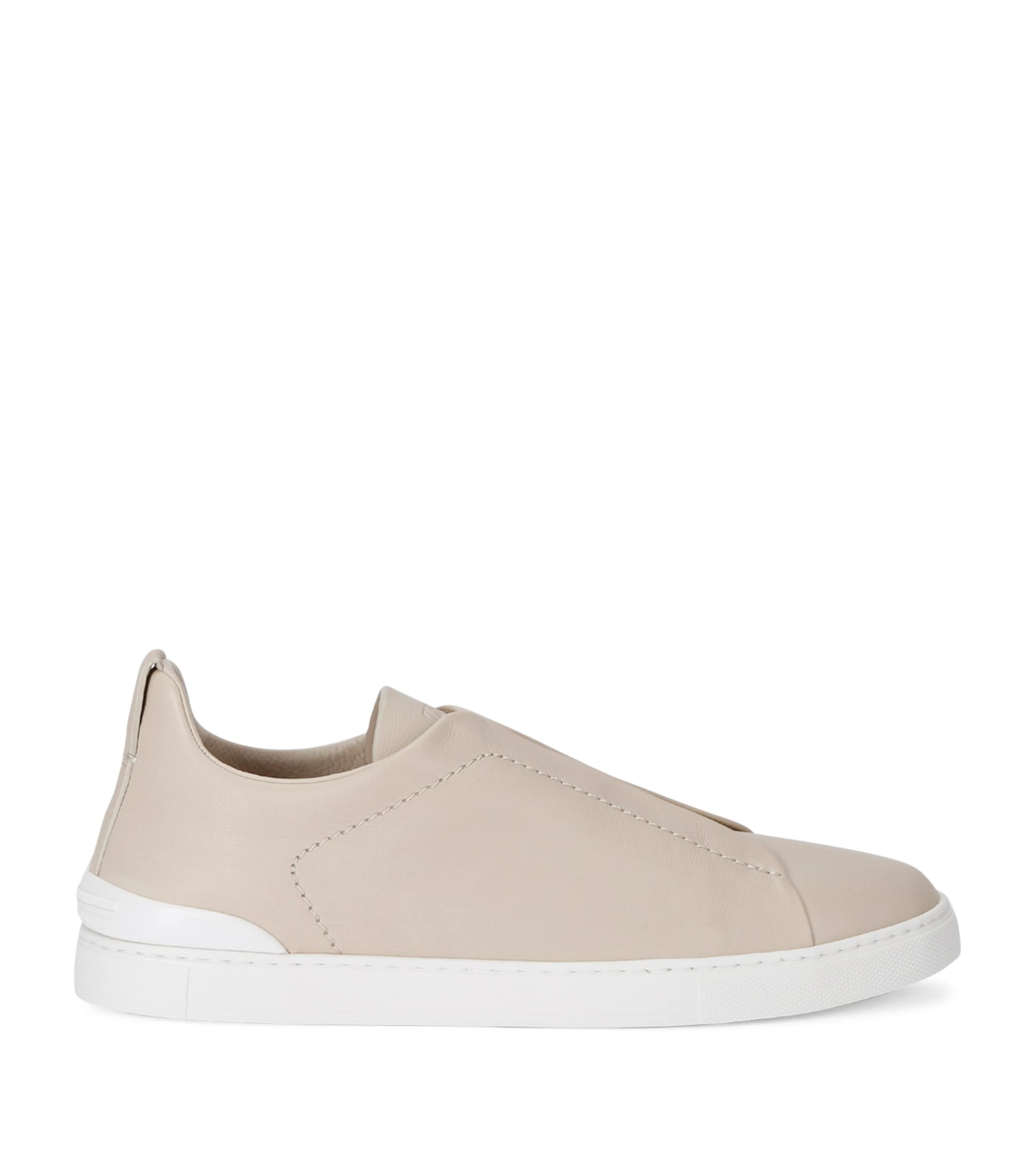 Shop Zegna Leather Triple Stitch Secondskin Sneakers In Beige