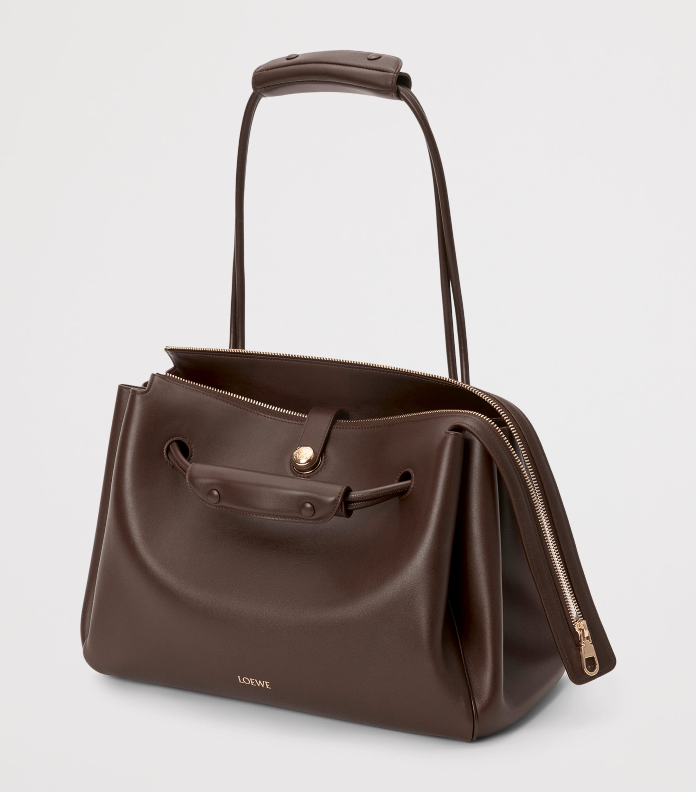 Large Grained Leather Madrid Shoulder Bag DARK CHESTNUT Image 3