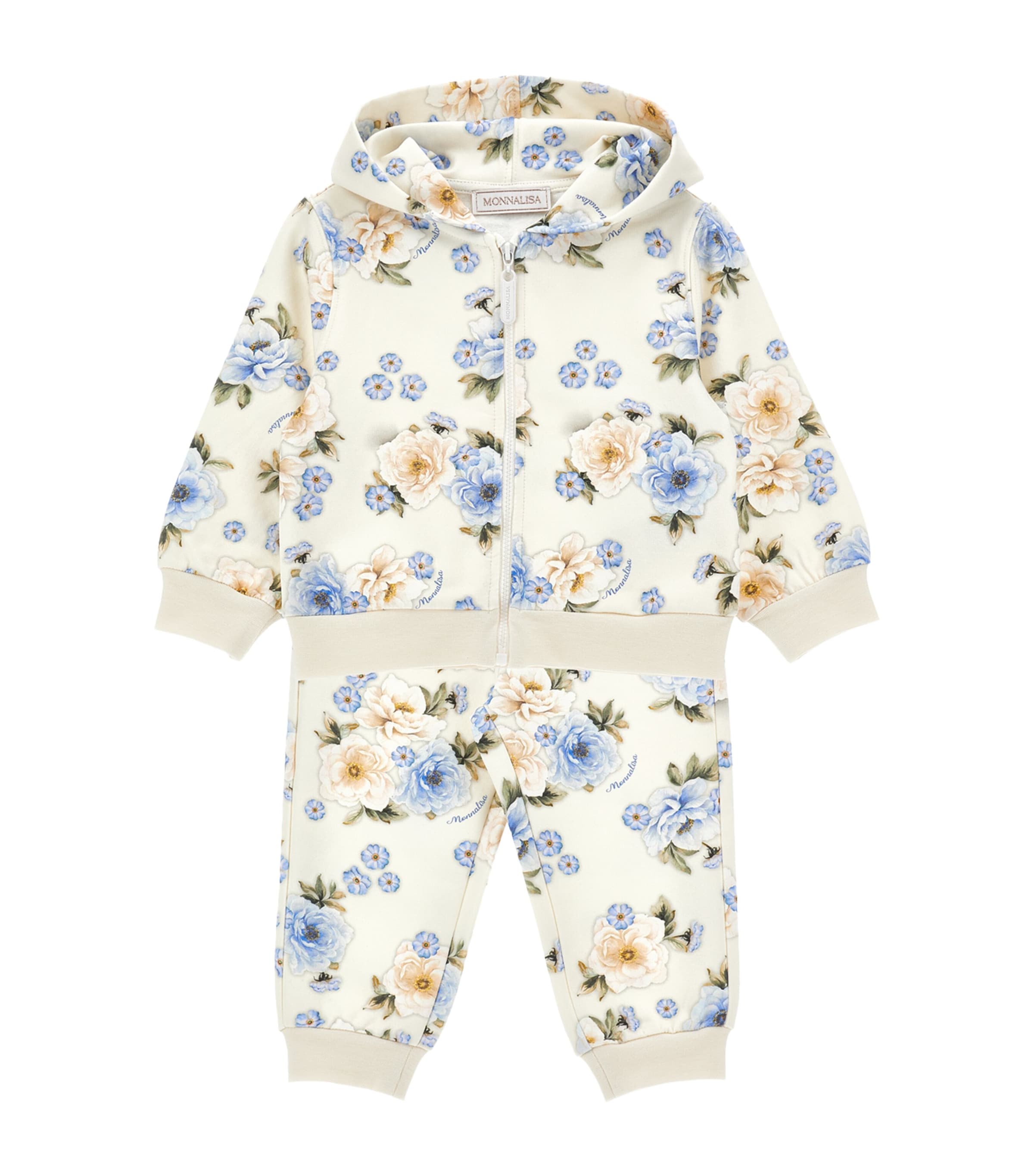 Monnalisa Floral Print Hoodie And Sweatpants Set In White