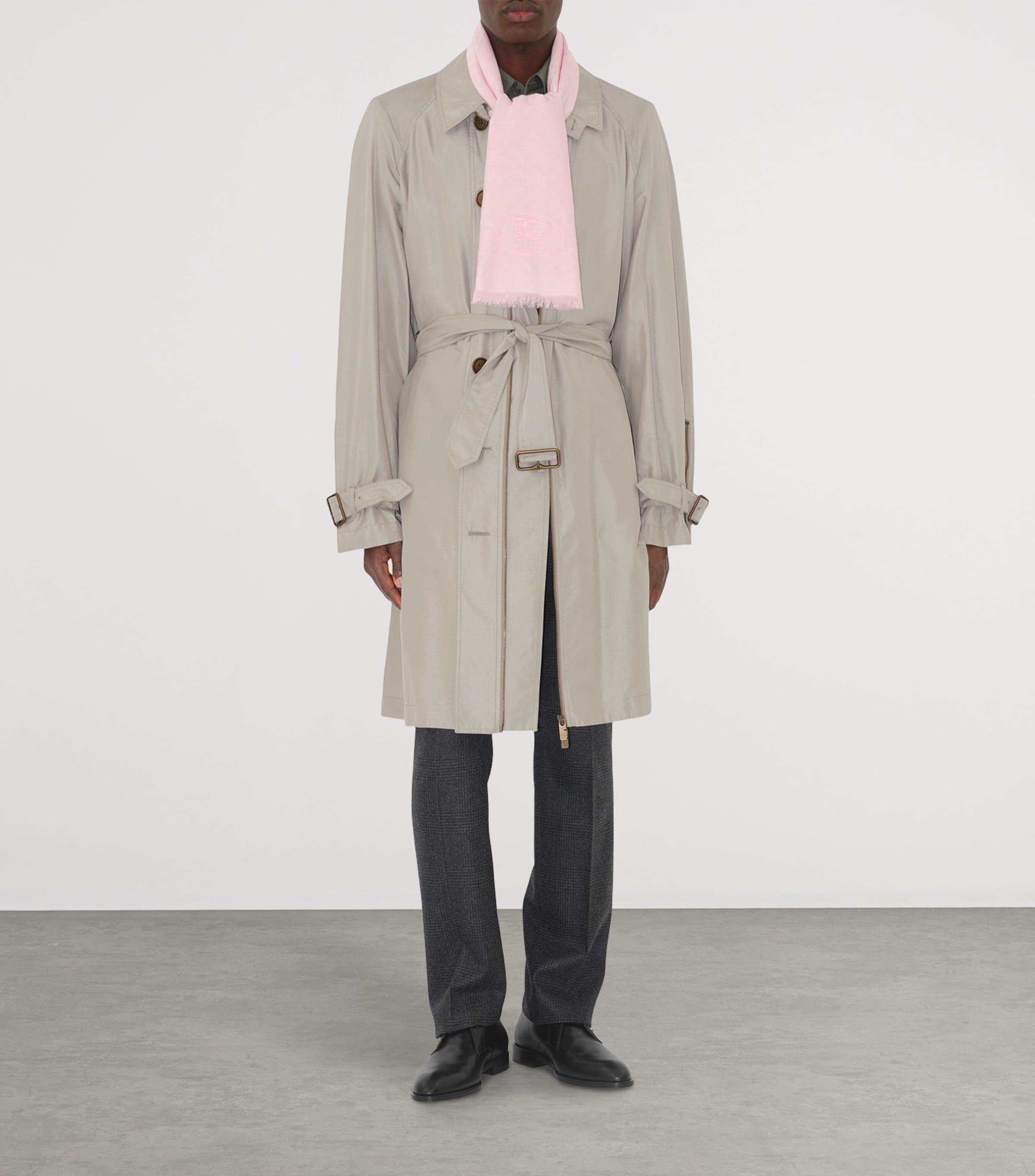 Silk-Wool Wide Check Scarf SUGAR PINK Image 4