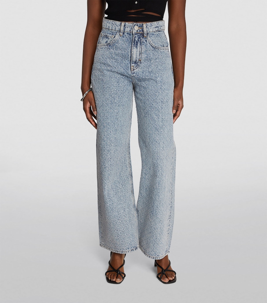 Maje Womens Crystal-Embellished Jeans Blue Image 3