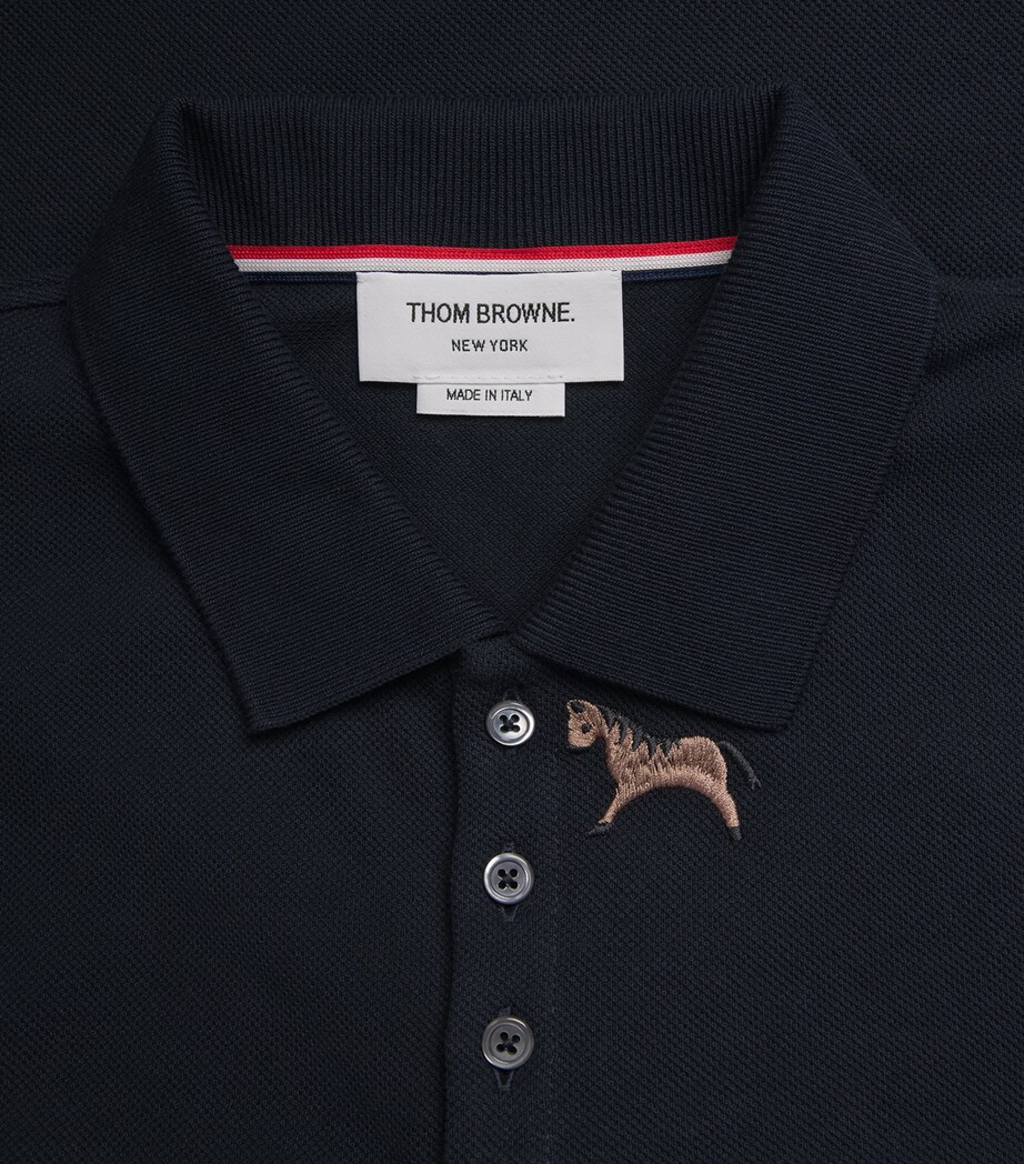 Cotton Horse Embroidered Polo Shirt NAVY Image 5