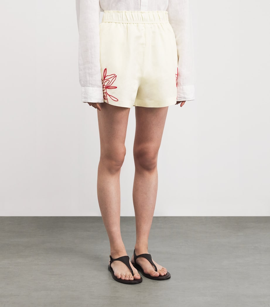 Linen-Blend Embroidered Eviva Shorts L10 LEMON Image 3