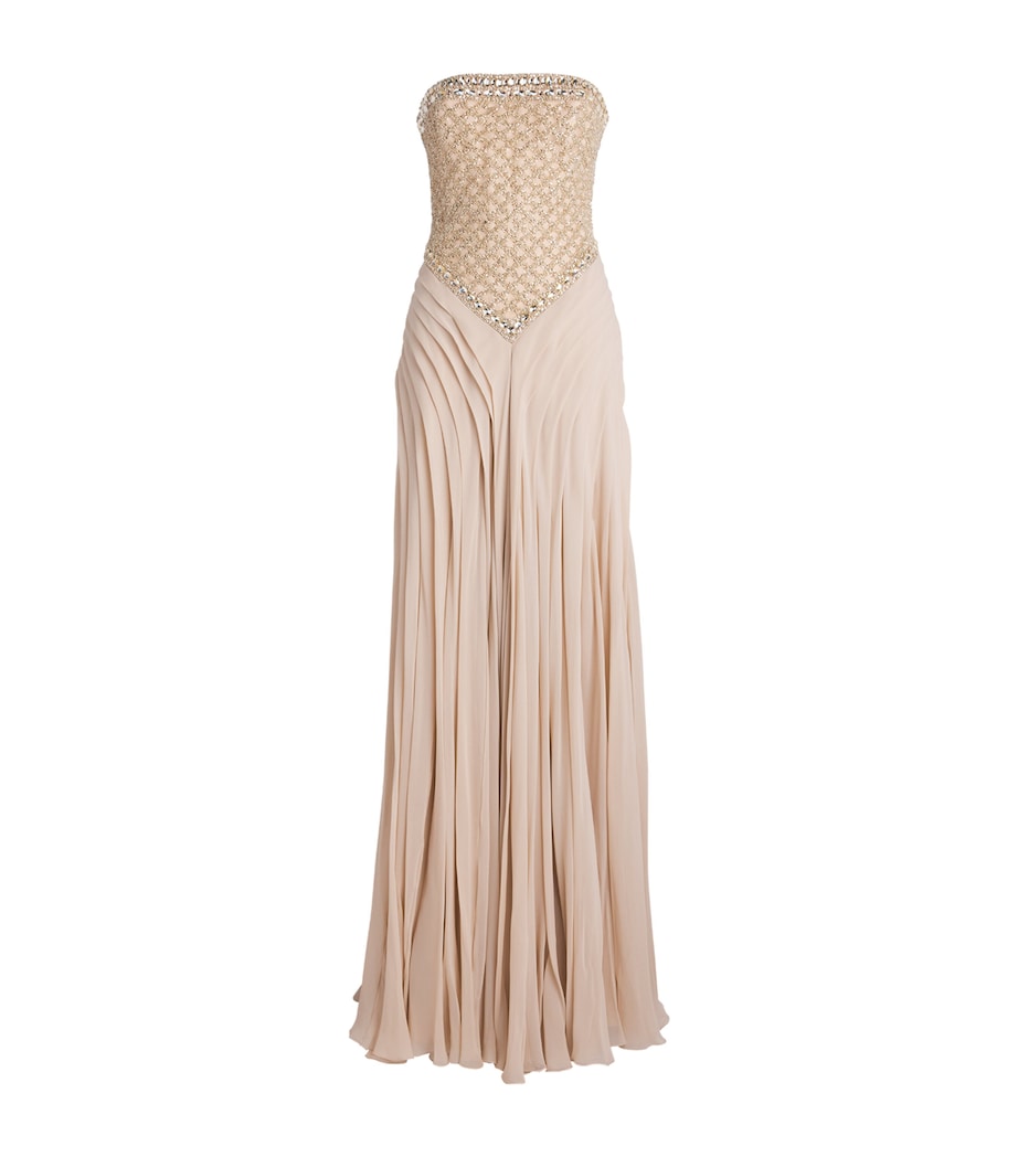 GEORGES HOBEIKA Womens Embellished Strapless Gown Beige Pink Tint Image 1
