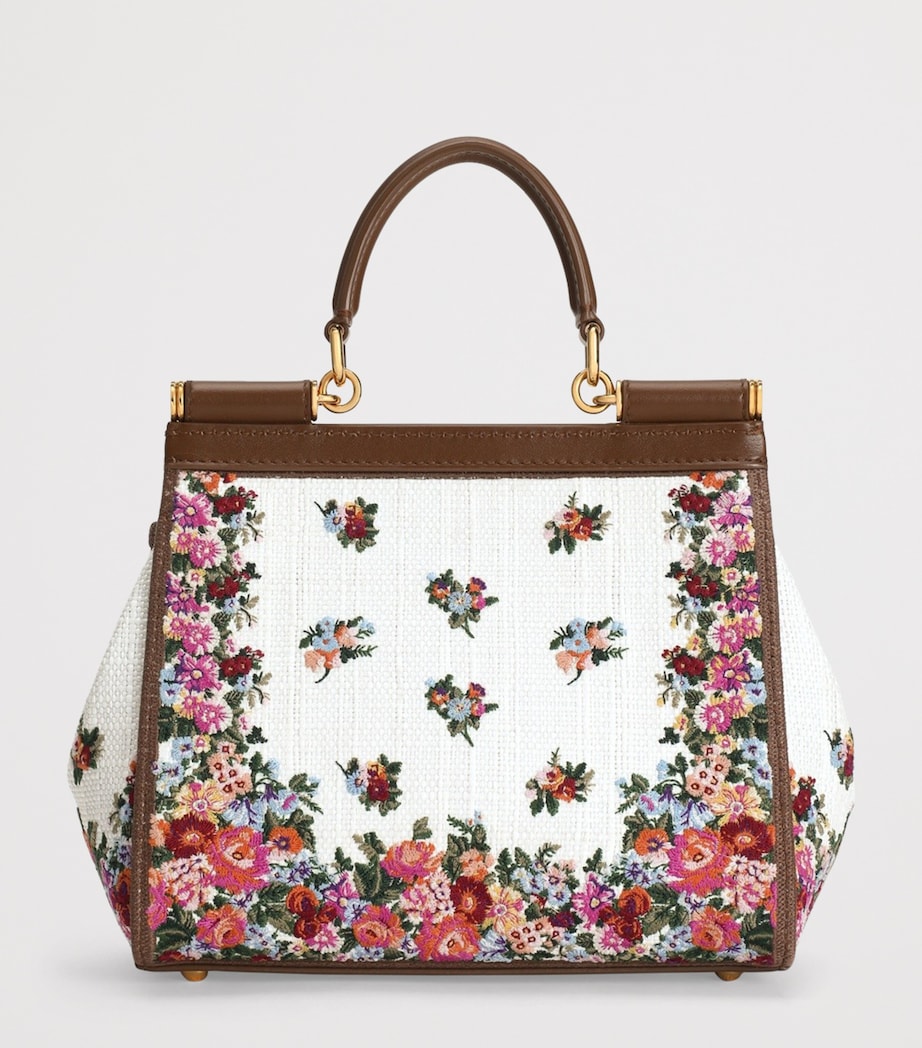 Dolce&Gabbana Embroidered Floral Sicily Top-Handle Bag Multicolo Image 3