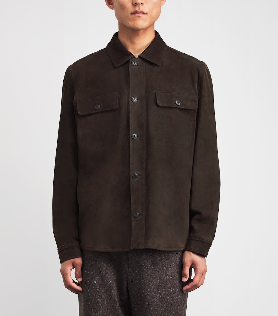 Sunspel Mens Suede Overshirt Dark Brown Image 4