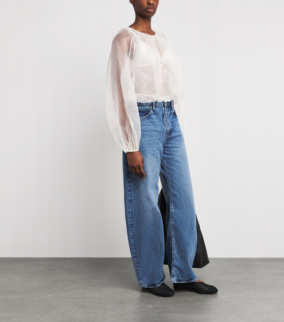 FRAME Womens Silk Balloon Blouse Crea Cream Image 2