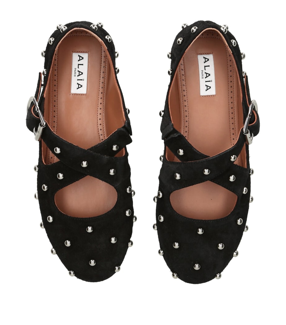 Suede Embellished Criss-Cross Ballet Flats BLACK Image 4