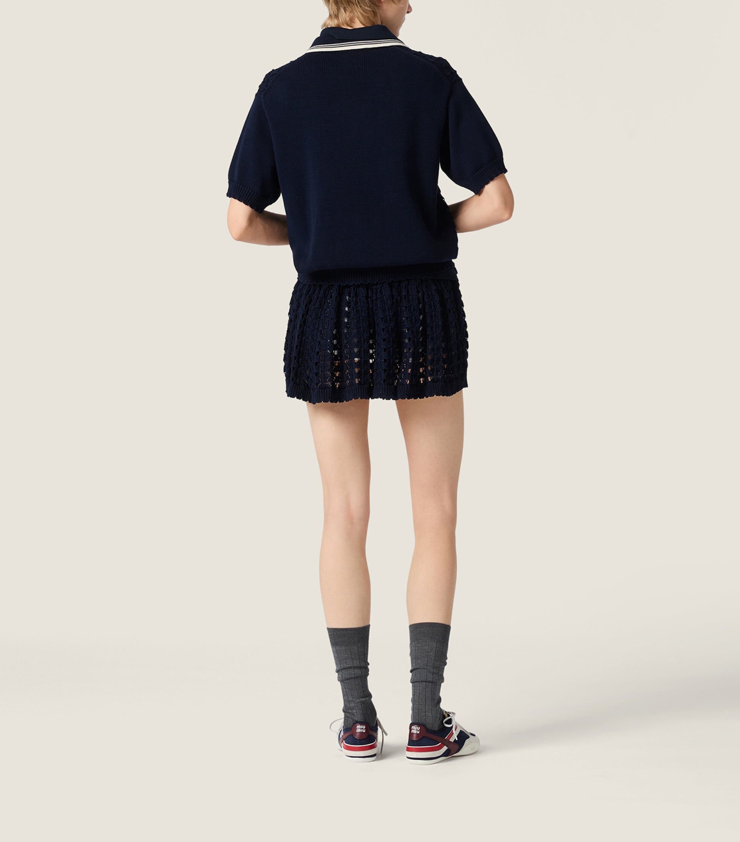 Miu Miu Womens Cotton Polo Sweater Blue Image 3