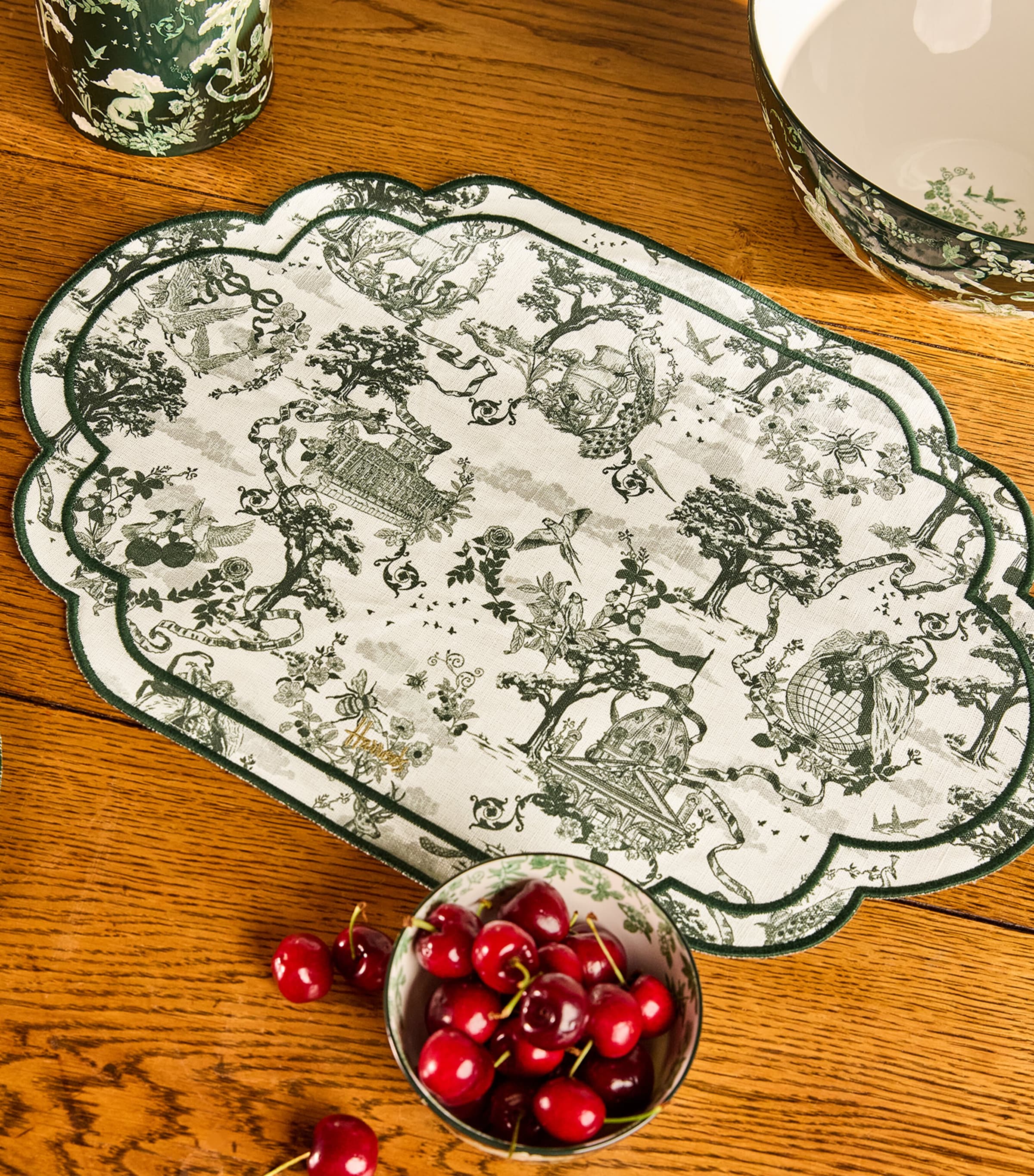 Cotton-Linen Toile Placemats (Set of 4) GREEN Image 3