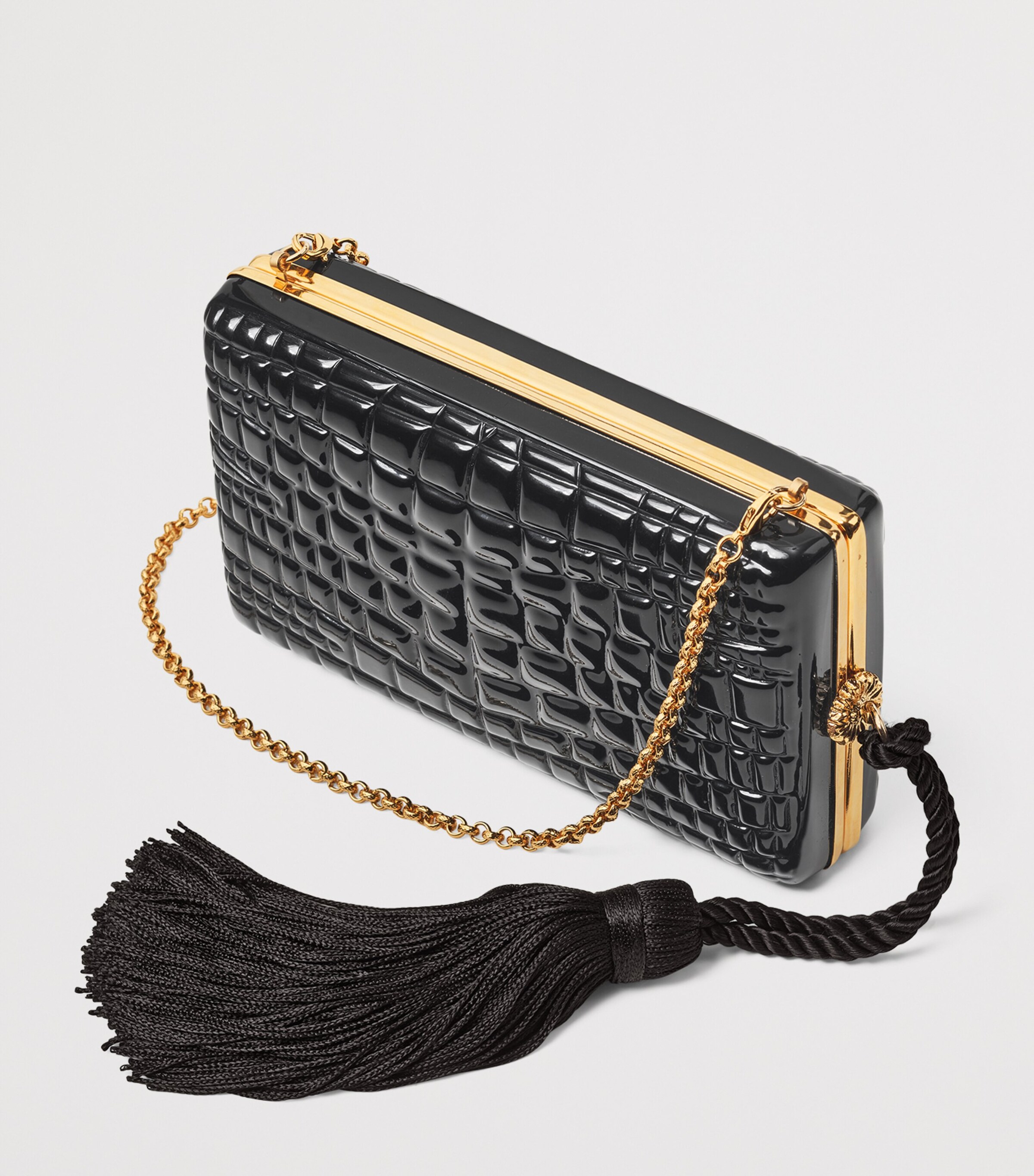 Patent Leather Croc-Embossed Paloma Box Clutch Bag BLACK Image 3