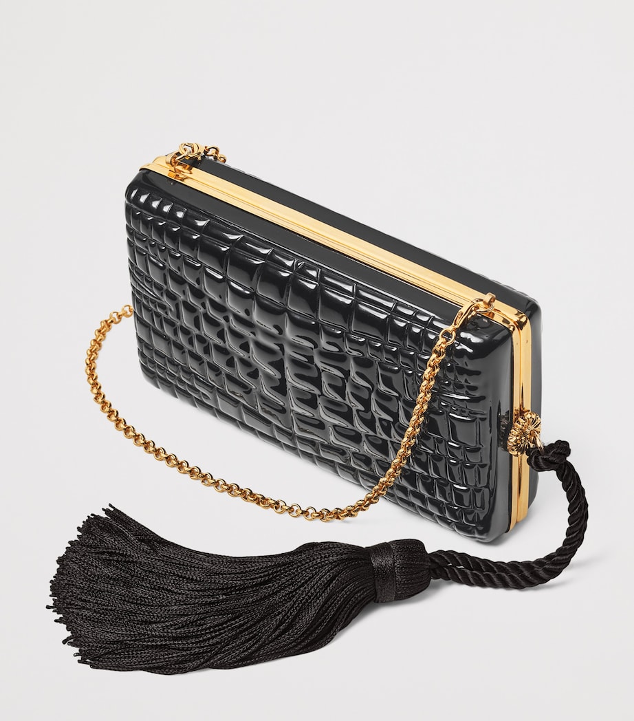 Patent Leather Croc-Embossed Paloma Box Clutch Bag BLACK Image 3