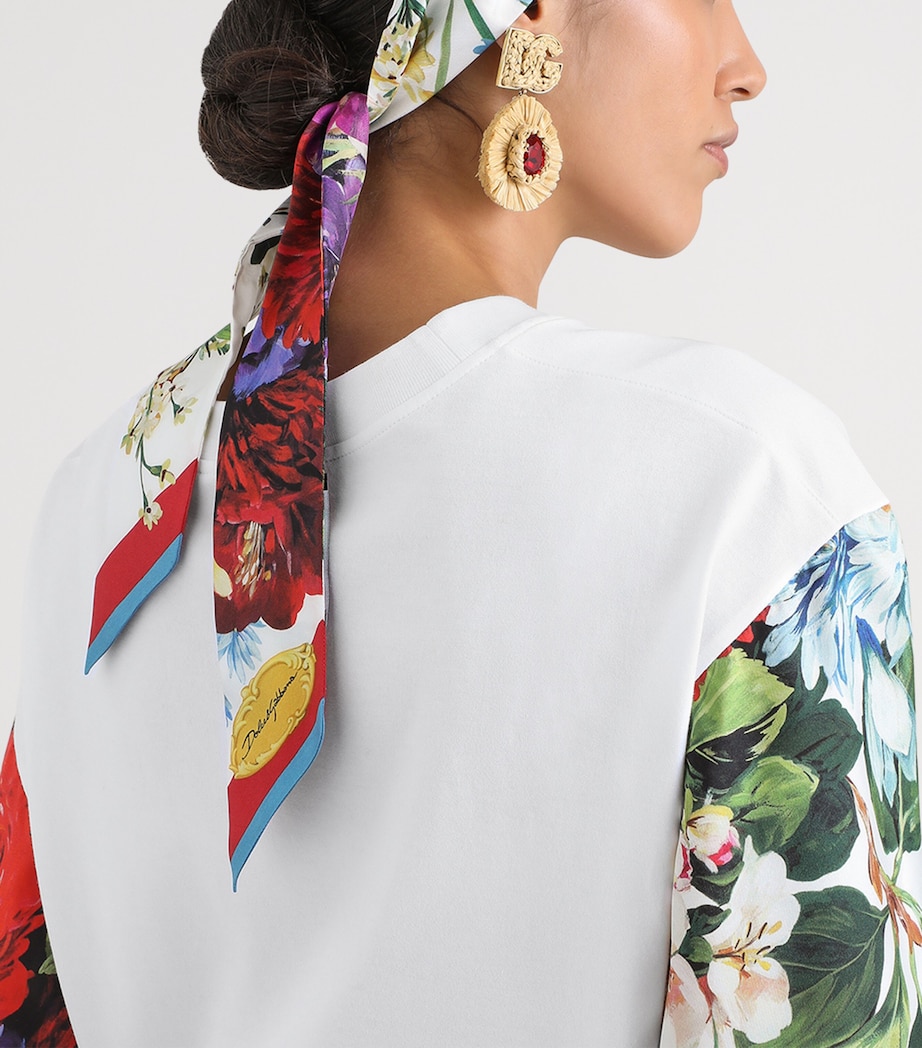 Cotton-Silk Floral-Sleeve T-Shirt W0800-OPTICAL WHITE Image 5