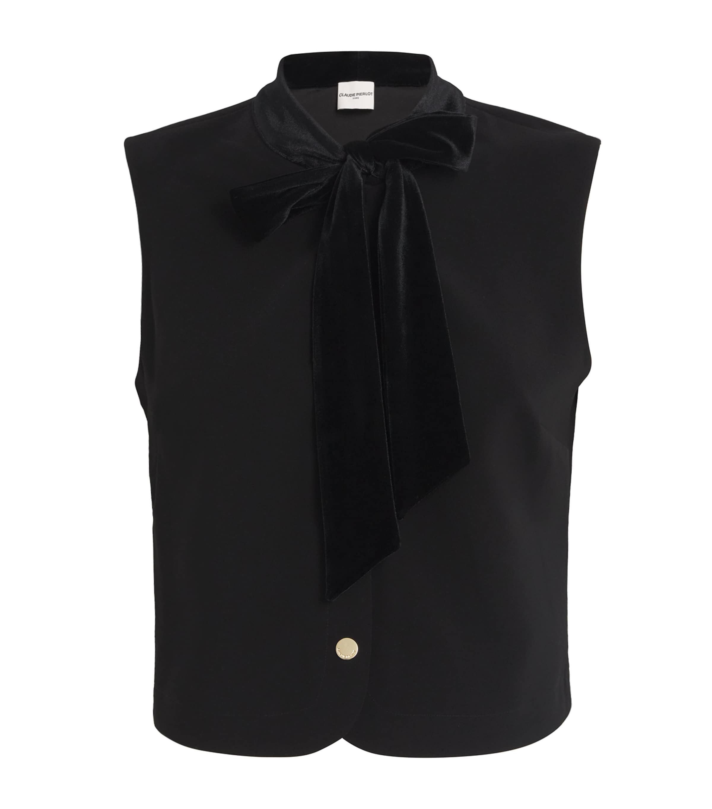 Claudie Pierlot Womens Black Tie-neck Sleeveless Stretch-woven Blouse In Black