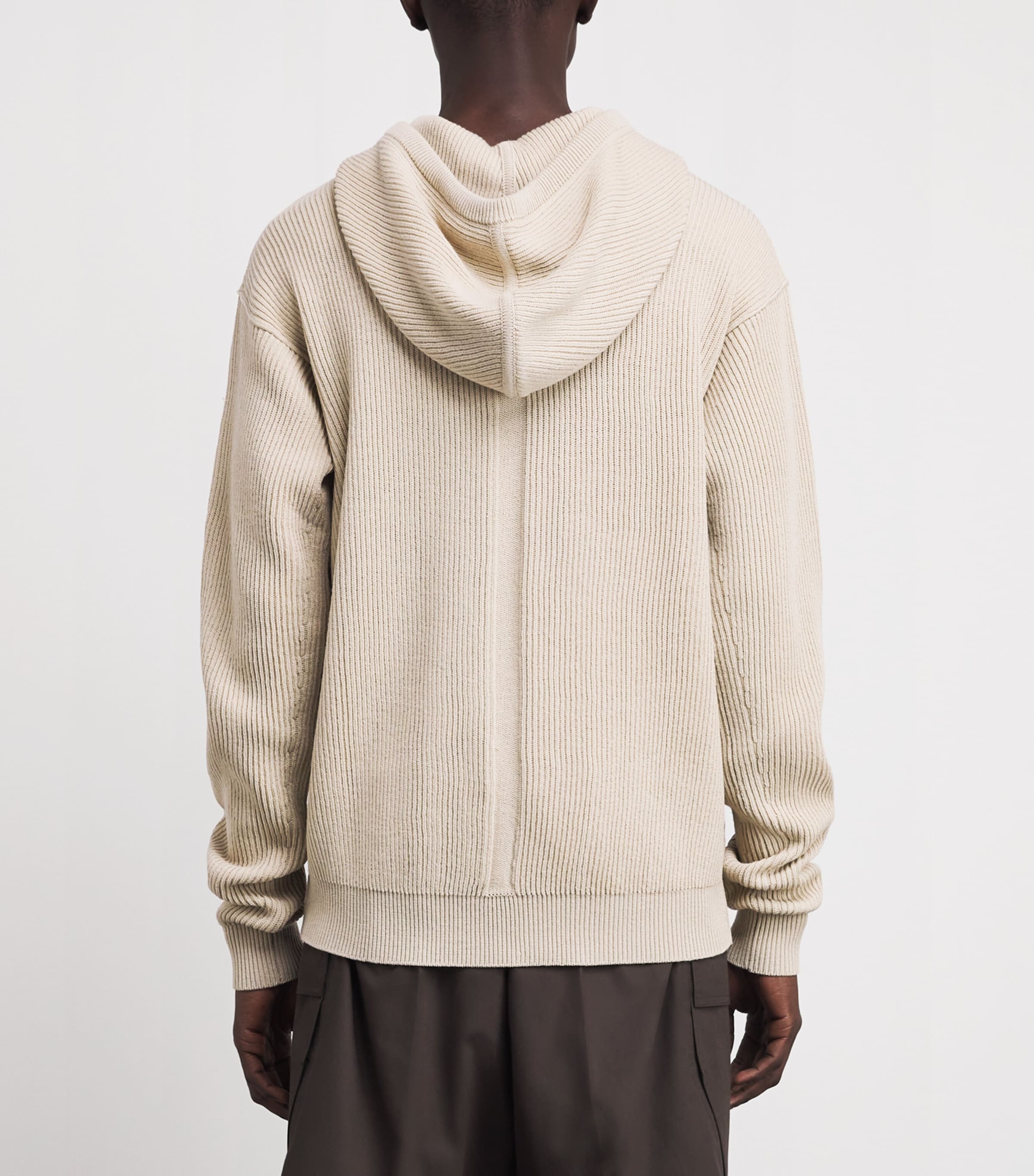 Rick Owens Mens Wool Ribbed Zip-Up Hoodie Sand/ Image 5