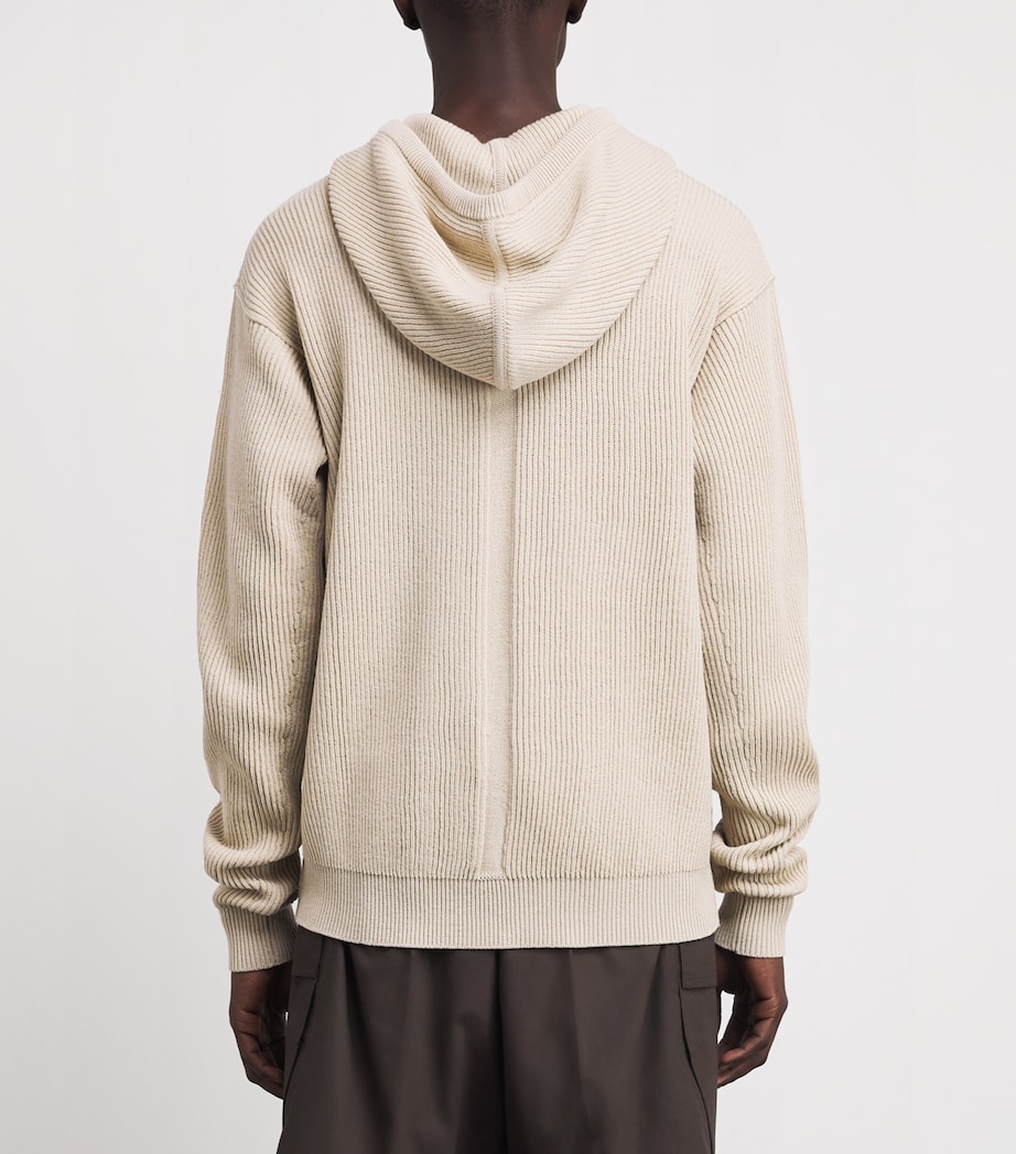 Rick Owens Mens Wool Ribbed Zip-Up Hoodie Sand/ Image 5