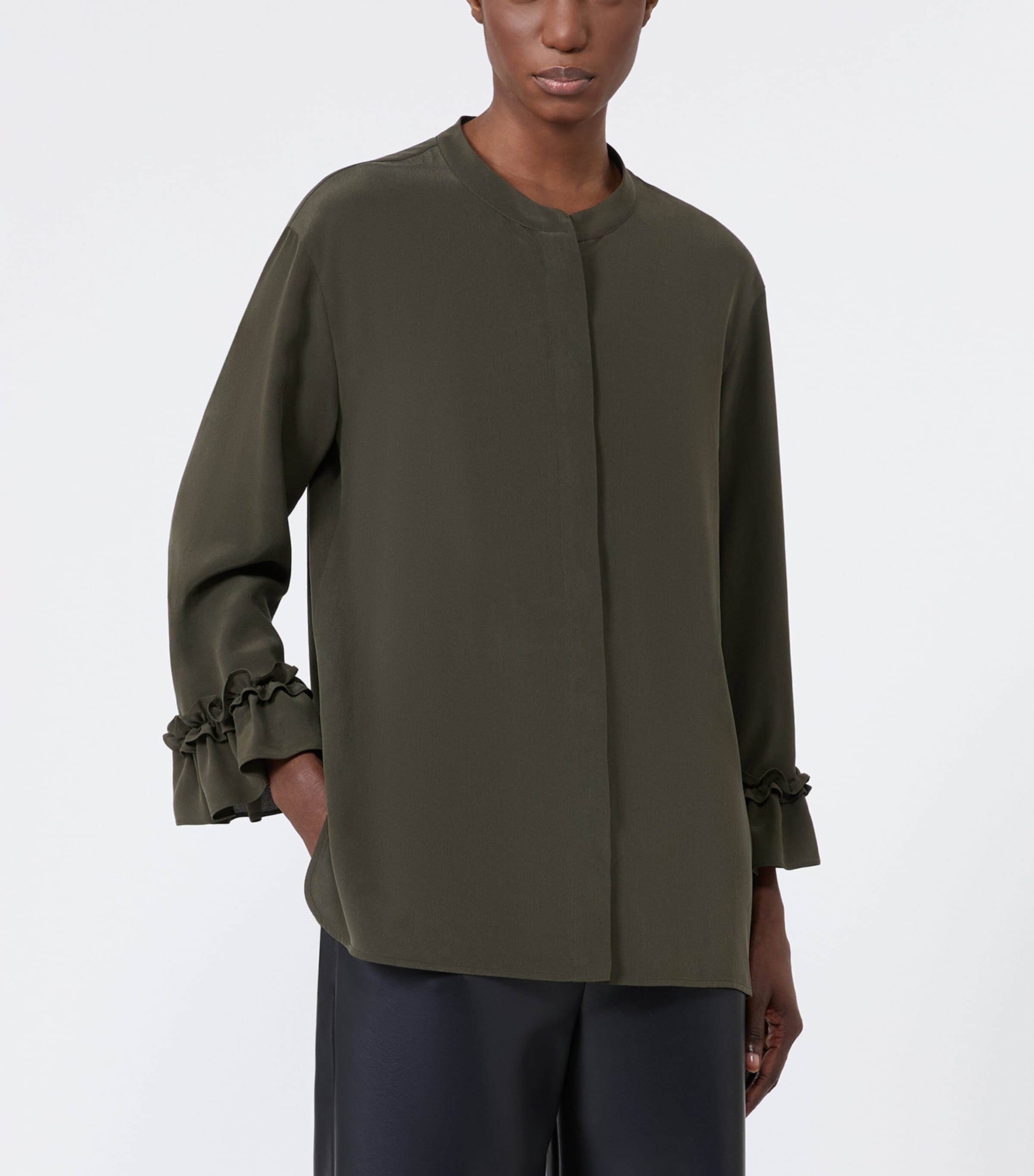 Max Mara Womens Silk Shirt Kaki Image 3