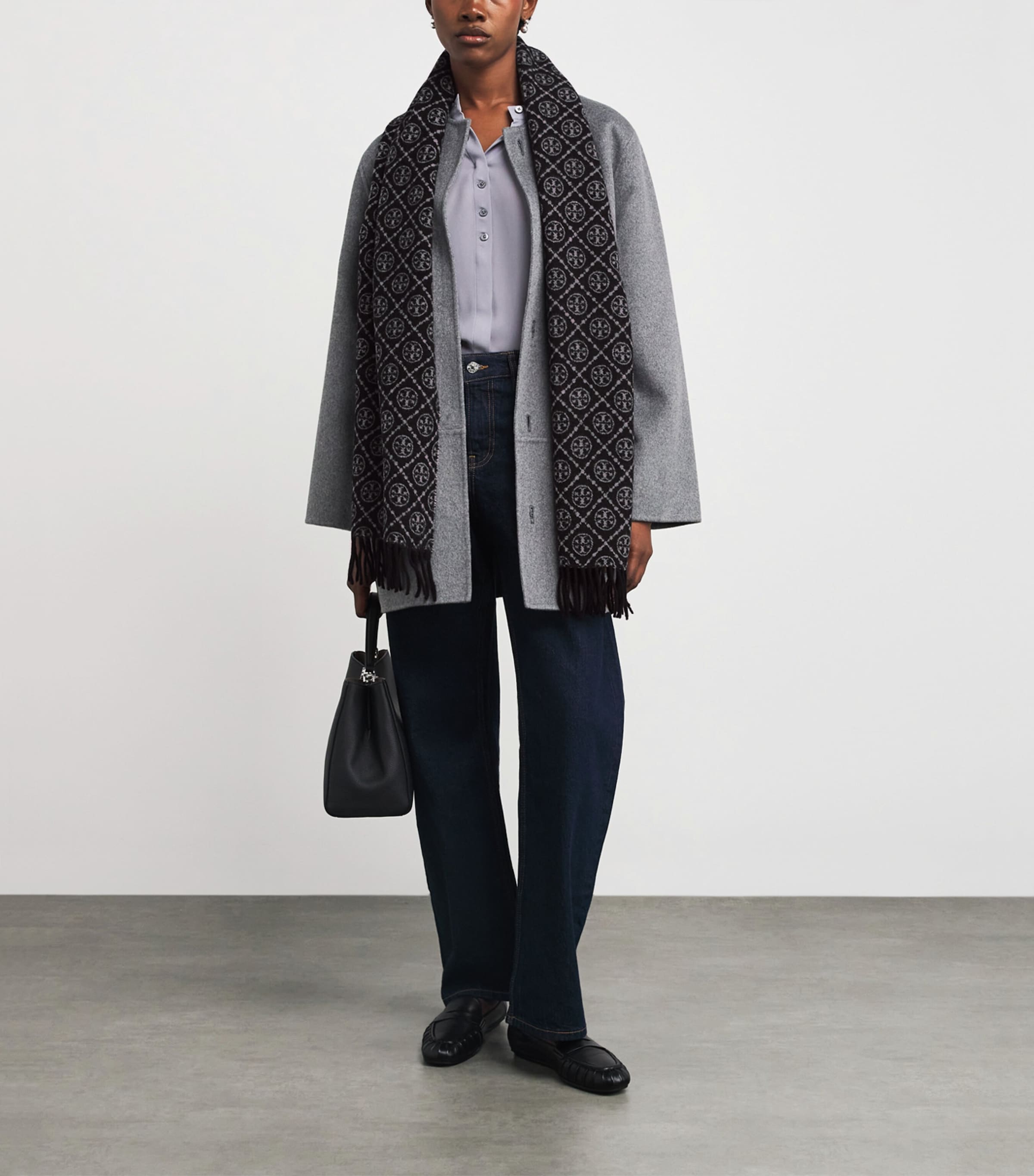 Wool-Cashmere Monogram Scarf BLACK 001 Image 3