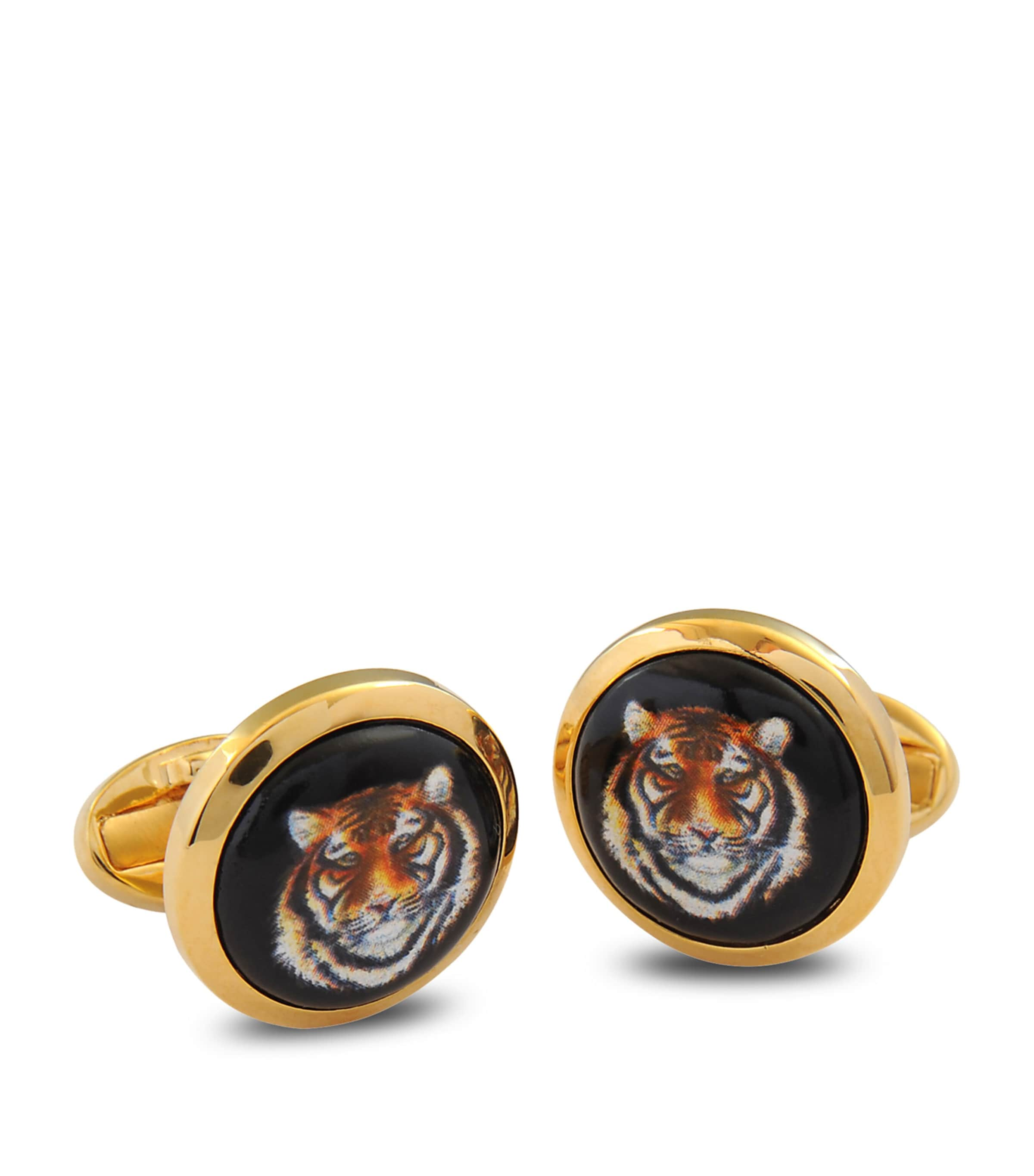 Halcyon Days Gold And Enamel Tiger Cufflinks