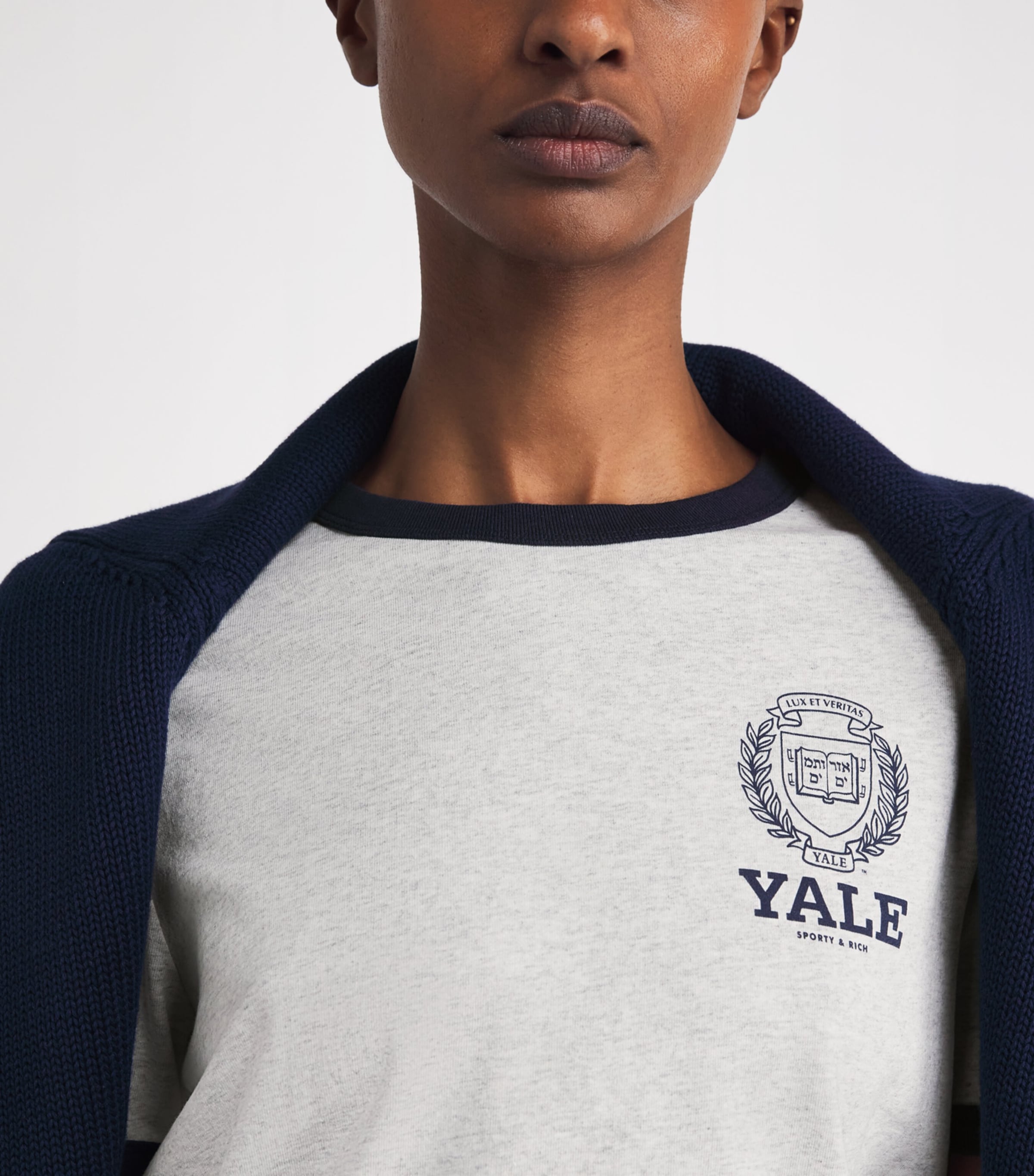 Cotton Yale T-Shirt 3915 HTH GRAY/DRK NV Image 6