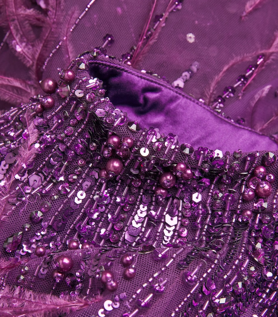 Pamella Roland Womens Tulle Embellished Feather-Trim Gown Amethyst Image 6