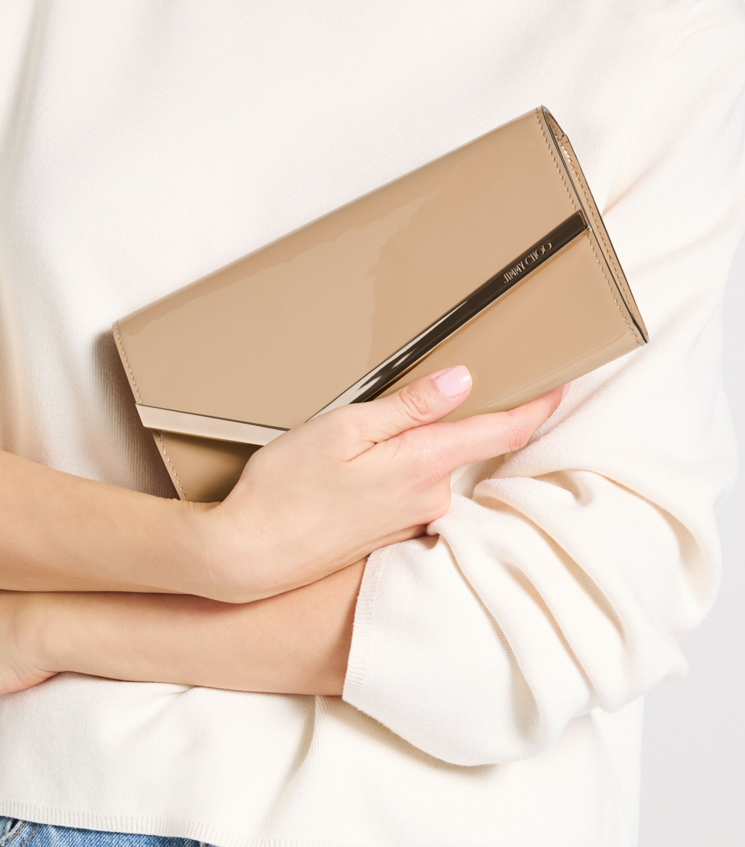 Jimmy Choo Patent Leather Emmie Clutch Bag Chai/light Gold Image 2