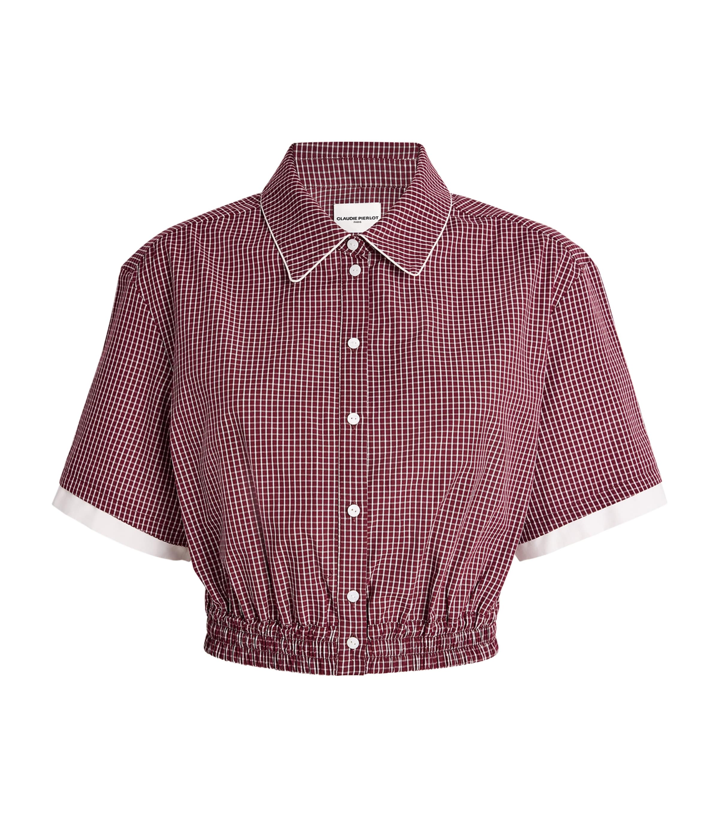 Cotton Check Cropped Shirt BURGUNDY PRINT Image 1