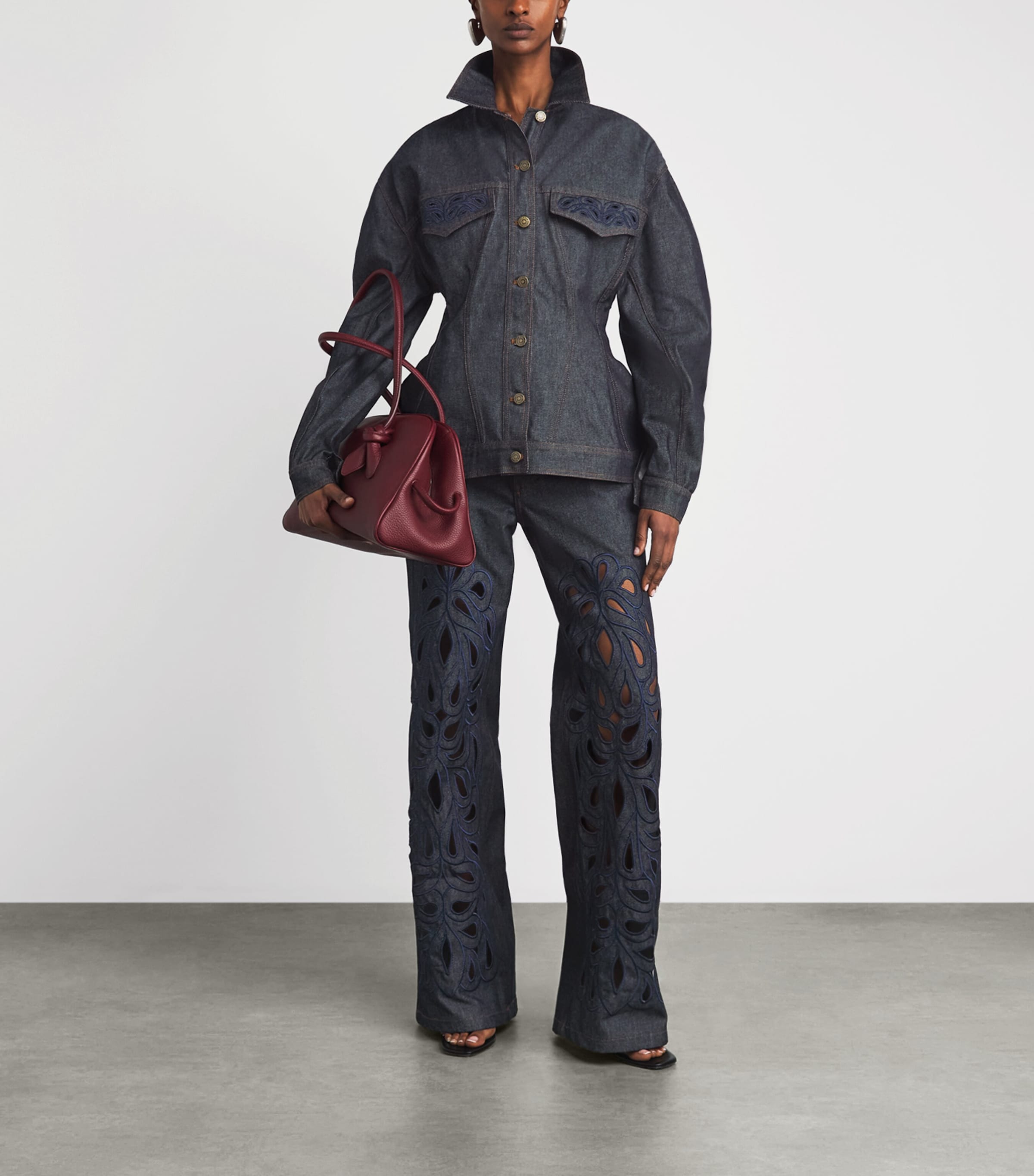 Christie Brown Womens Laser-Cut Denim Jacket Nvb Image 2
