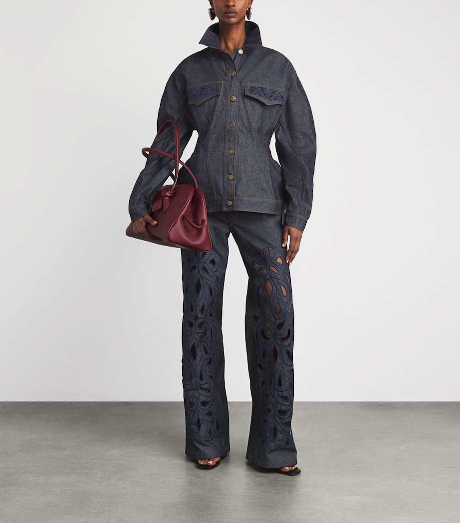 Christie Brown Womens Laser-Cut Denim Jacket Nvb Image 2