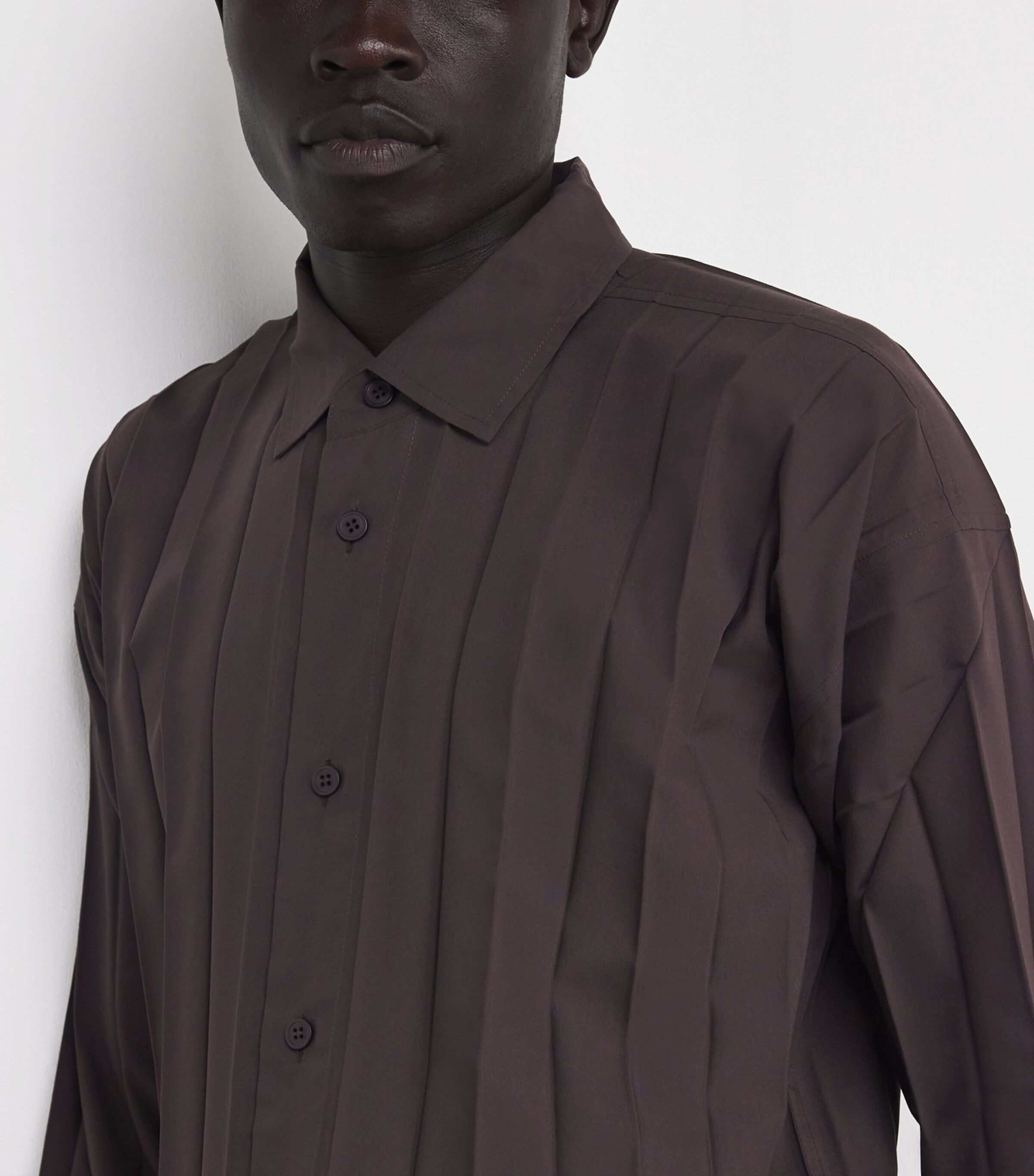 Homme Plissé Issey Miyake Mens Pleated Edge Shirt Dark Brown Image 6